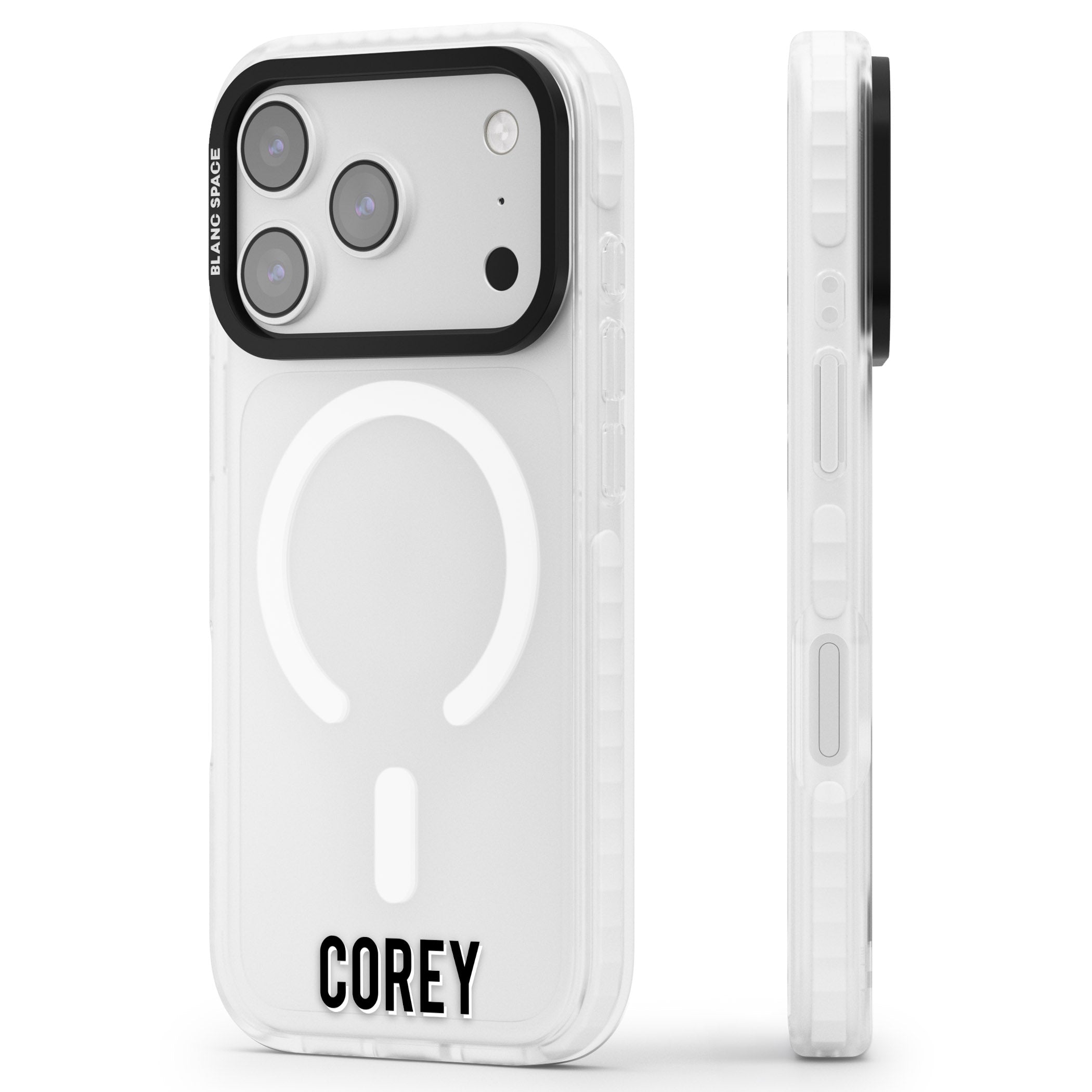 Personalised Bottom Name iPhone 17 Pro Max Impact Pro Clear Phone Case Side Profile