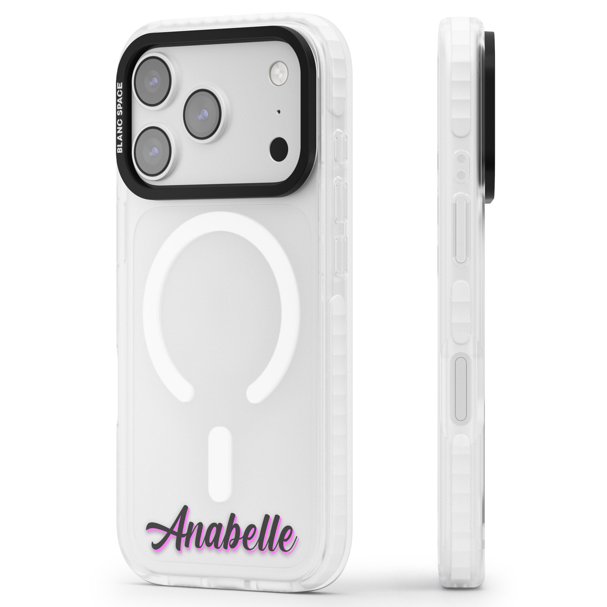 Personalised Cute Bottom Name iPhone 17 Pro Max Impact Pro Clear Phone Case Side Profile