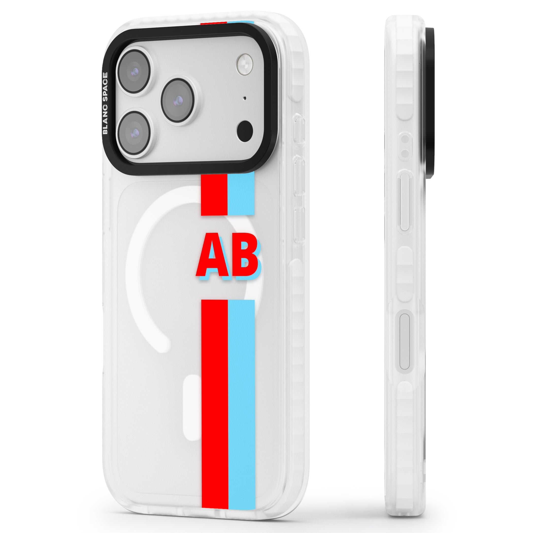 Personalised Bold Striped iPhone 17 Pro Max Impact Pro Clear Phone Case Side Profile
