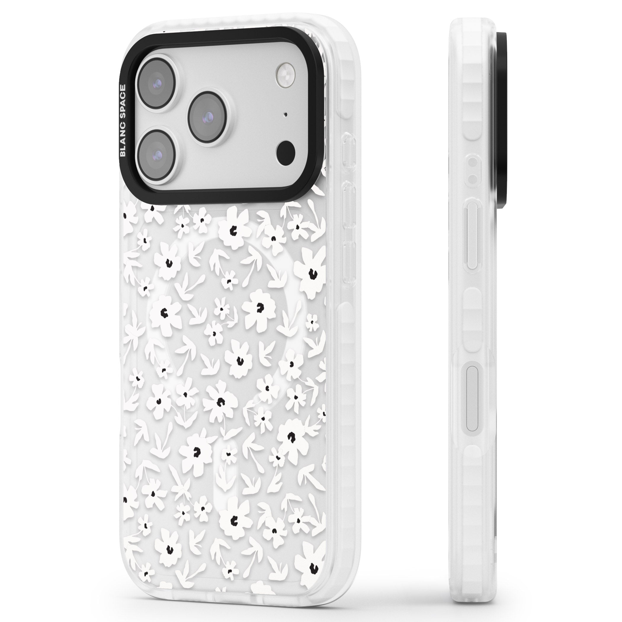 Monochrome Floral iPhone 17 Pro Max Impact Pro Clear Phone Case Side Profile