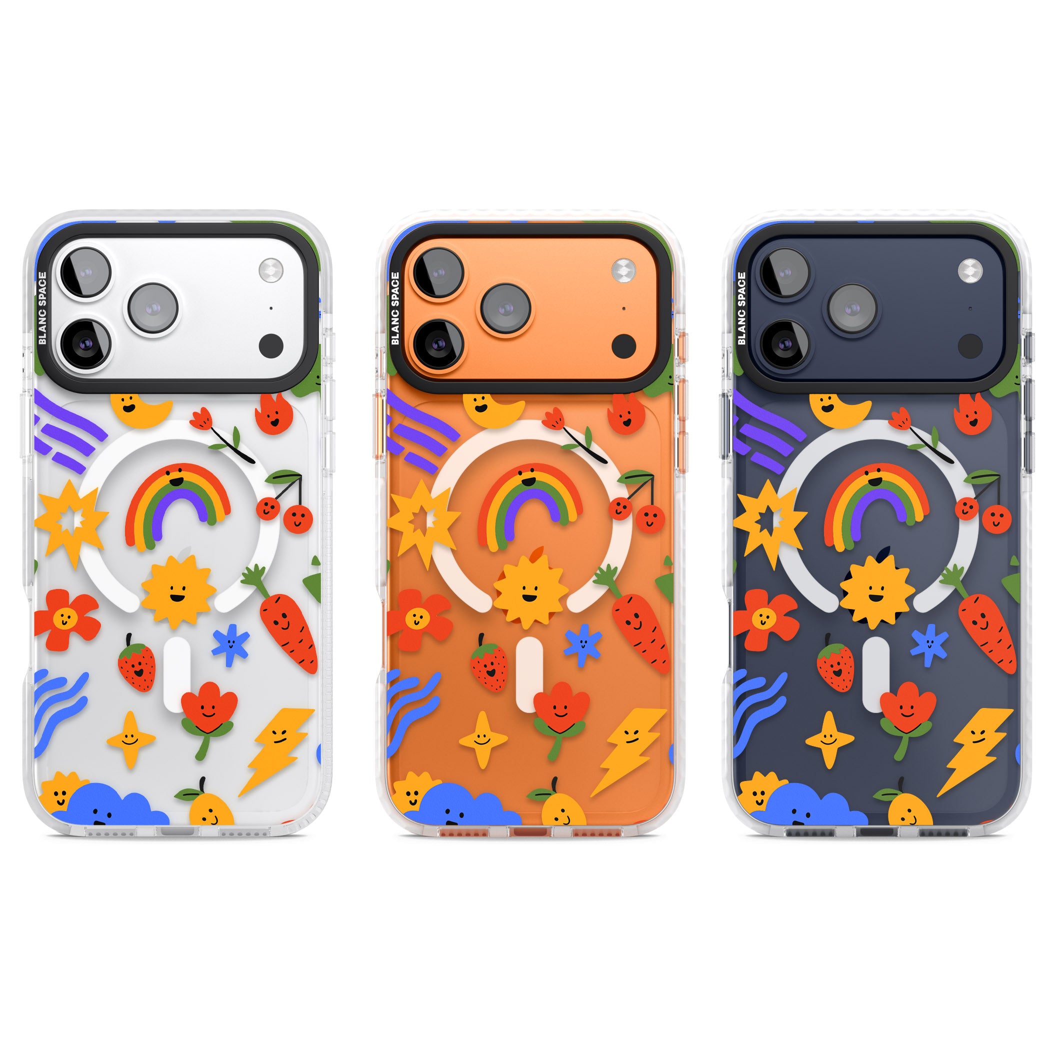 Colorful Kawaii Icons iPhone 17 Pro Impact Pro Clear Phone Case APT Impact Protection