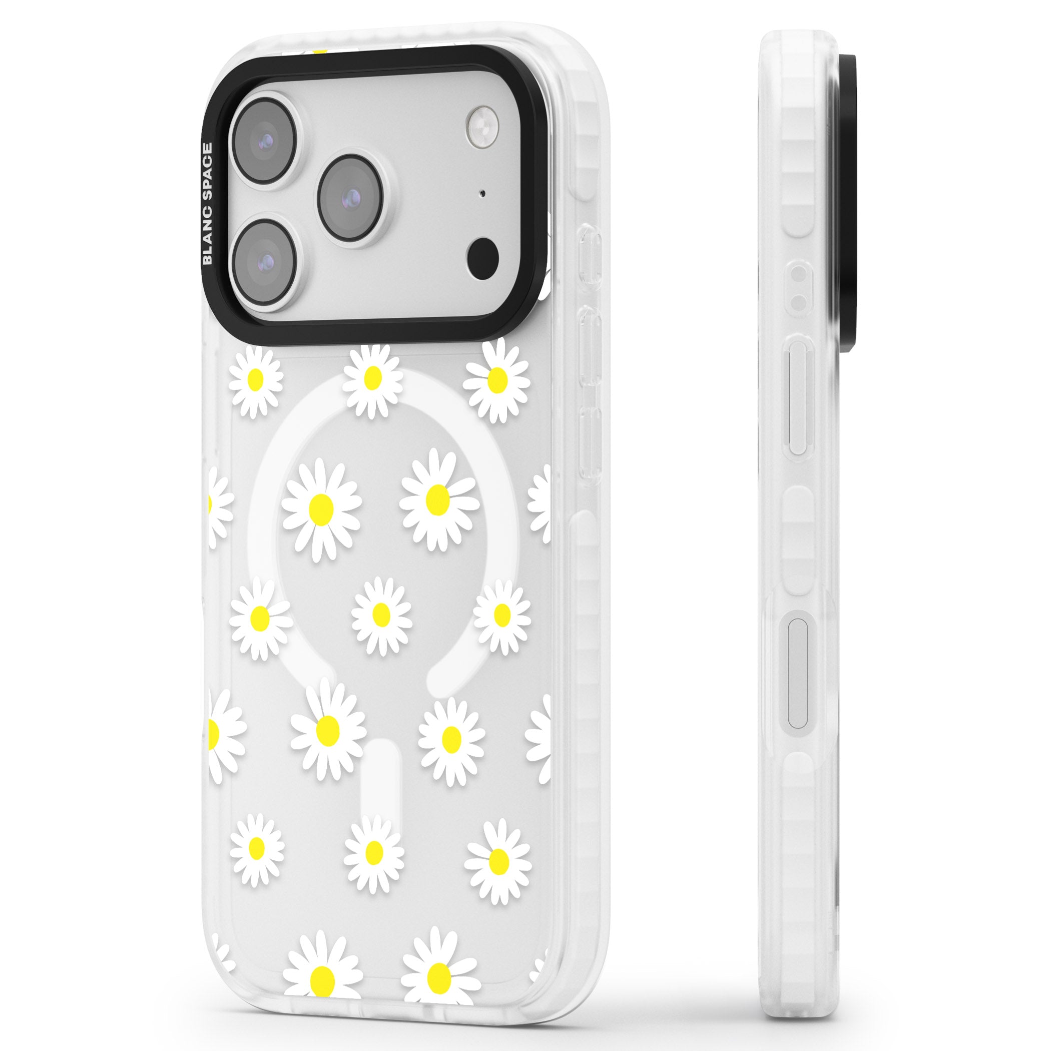 Personalised White Daisy Pattern iPhone 17 Pro Max Impact Pro Clear Phone Case Side Profile