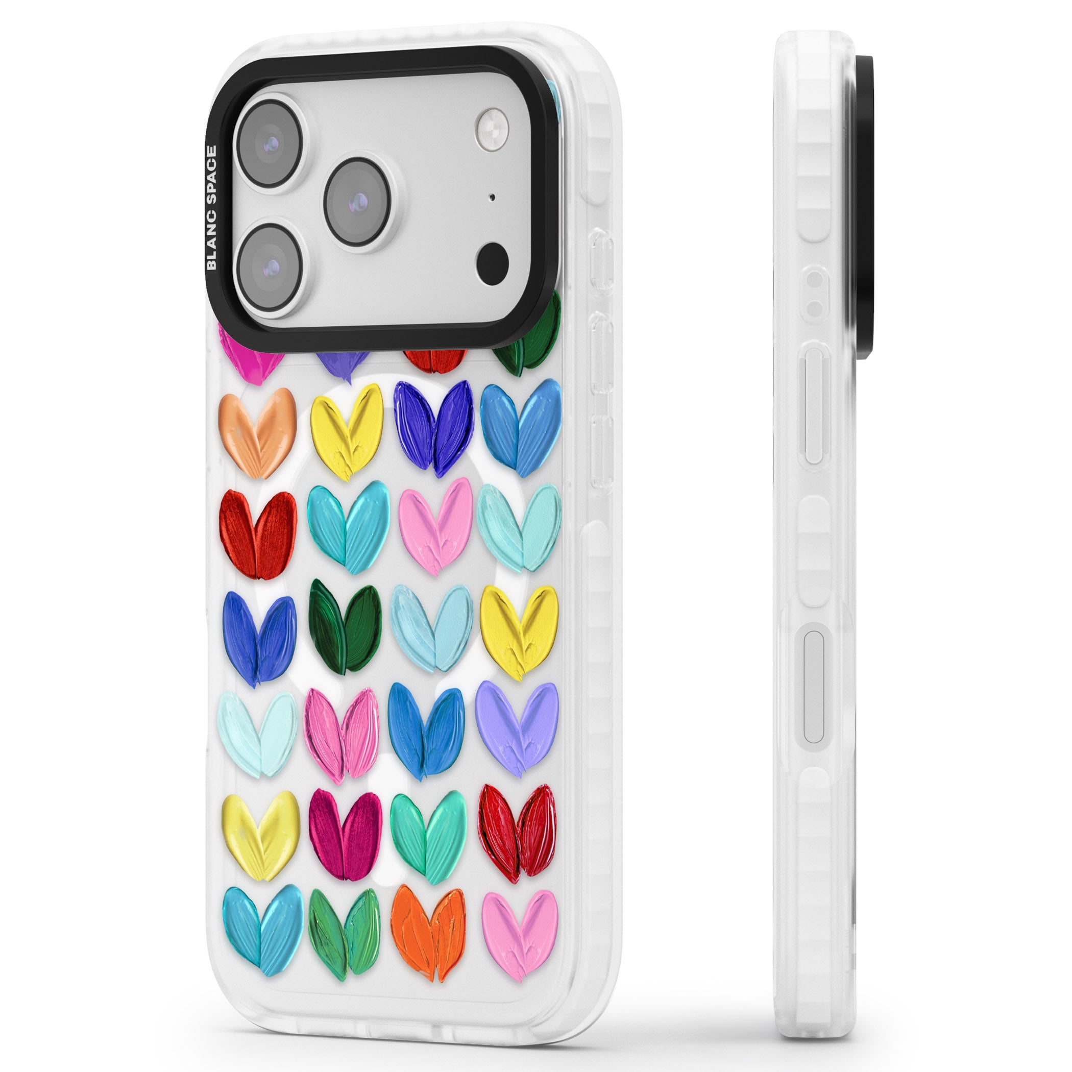 Oil Painted Hearts iPhone 17 Pro Max Impact Pro Clear Phone Case Side Profile