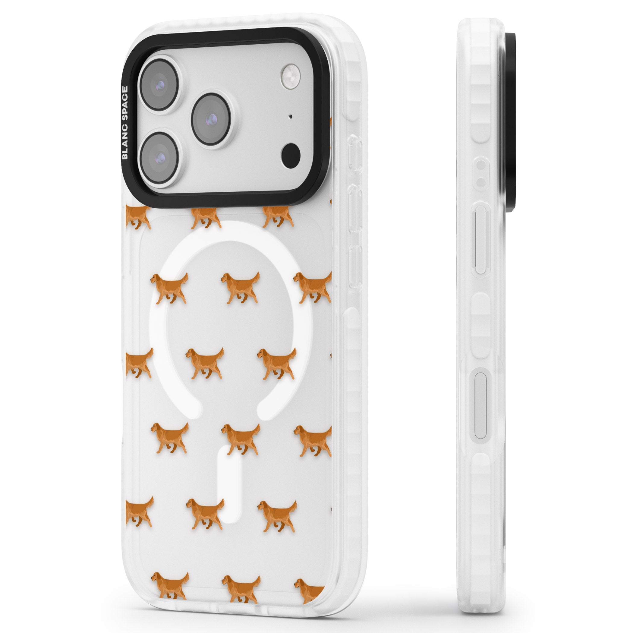 Golden Retriever Dog Pattern Clear iPhone 17 Pro Max Impact Pro Clear Phone Case Side Profile