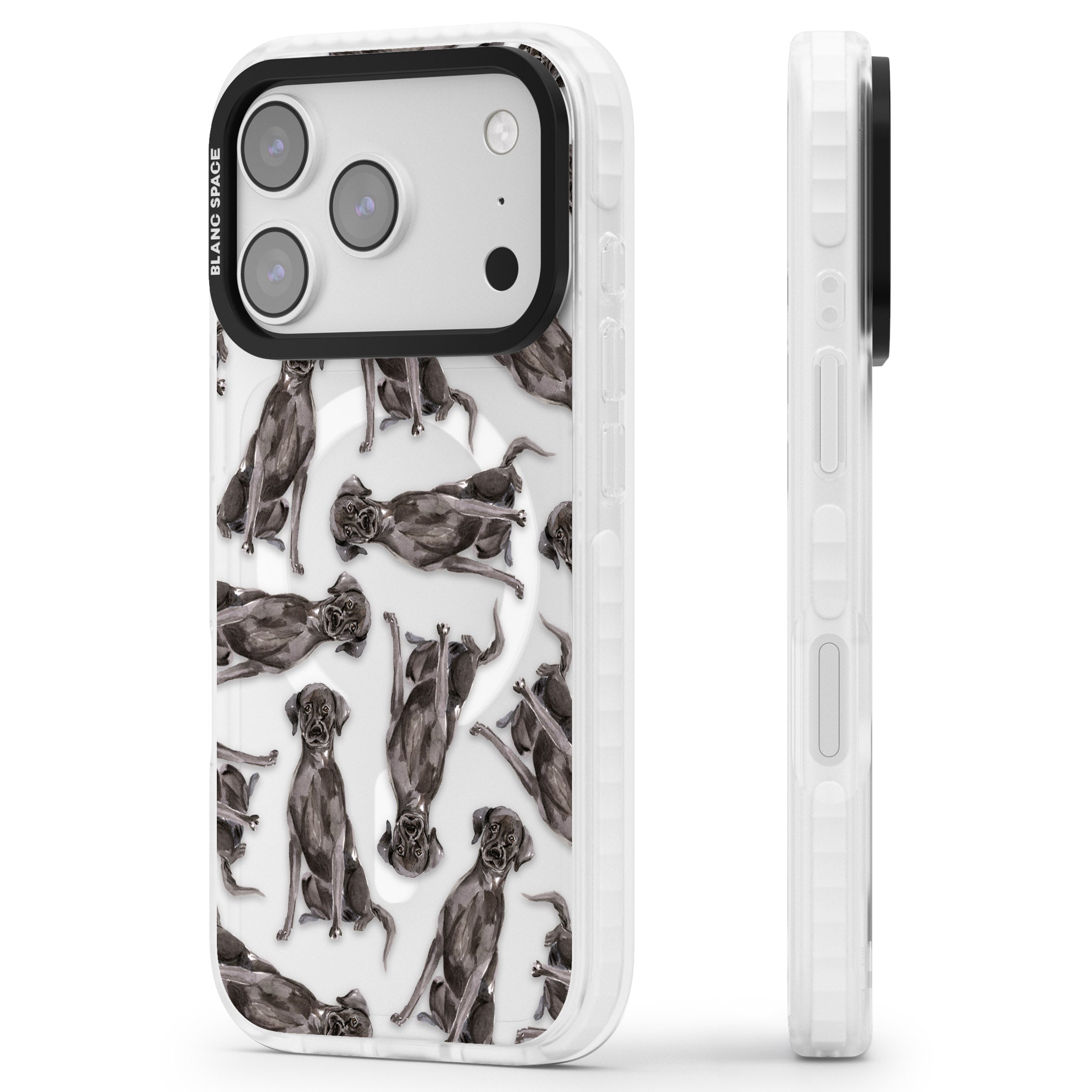 Black Labrador Watercolor Pattern iPhone 17 Pro Max Impact Pro Clear Phone Case Side Profile