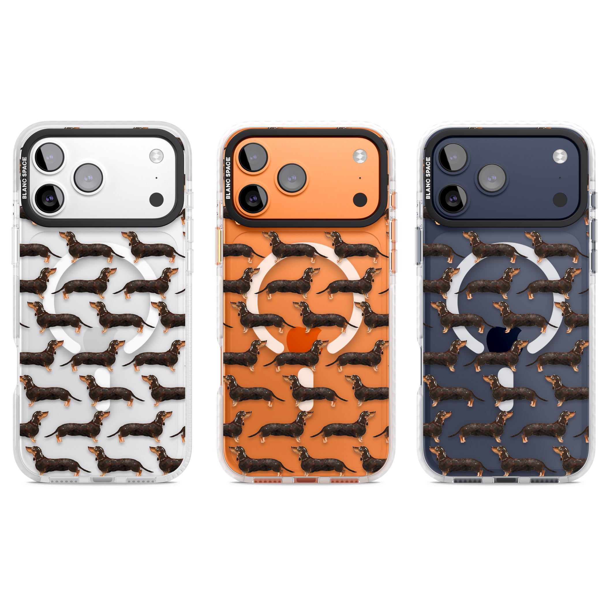 Dachshund Pattern Black Tan iPhone 17 Pro Impact Pro Clear Phone Case APT Impact Protection