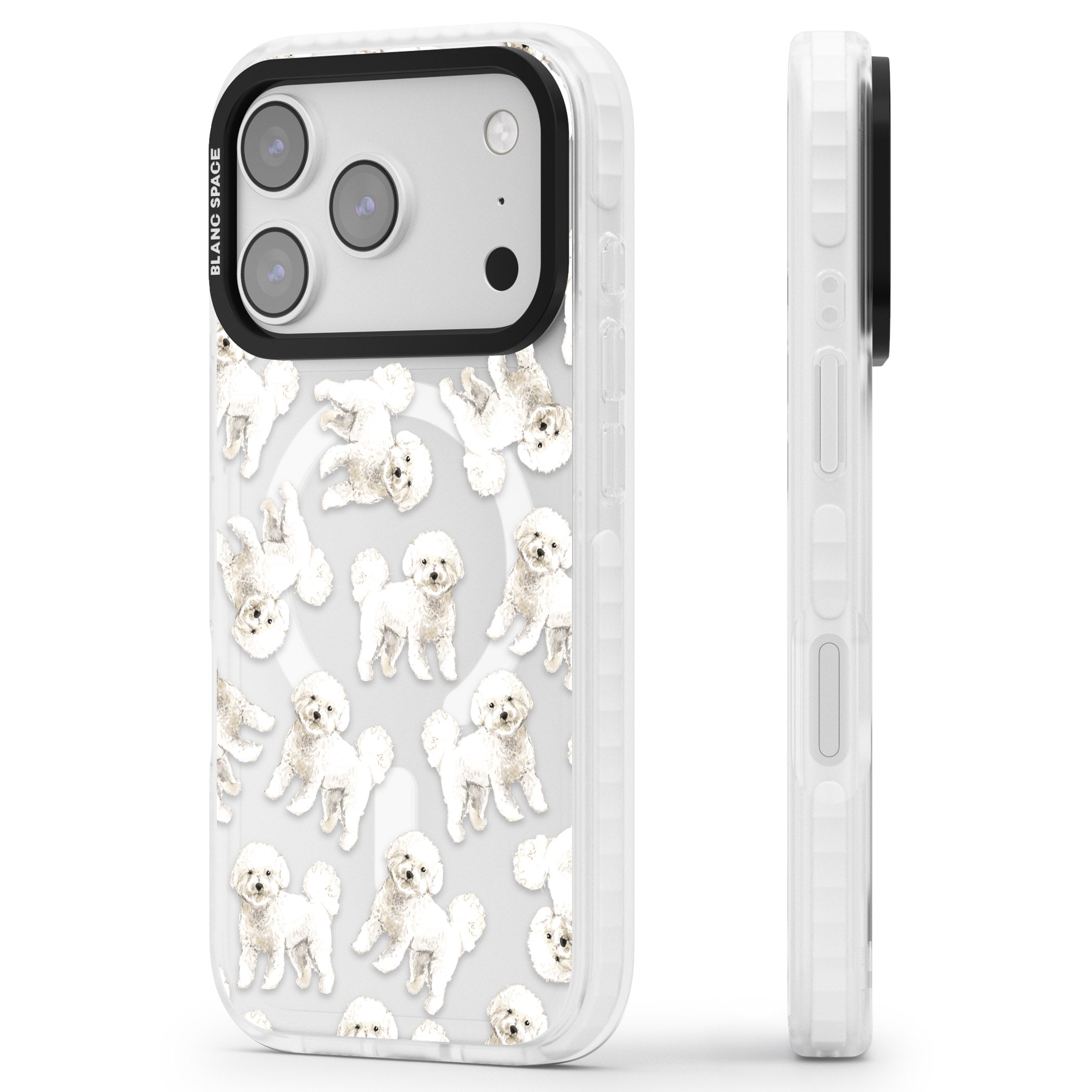 Bichon Frise Watercolor iPhone 17 Pro Max Impact Pro Clear Phone Case Side Profile
