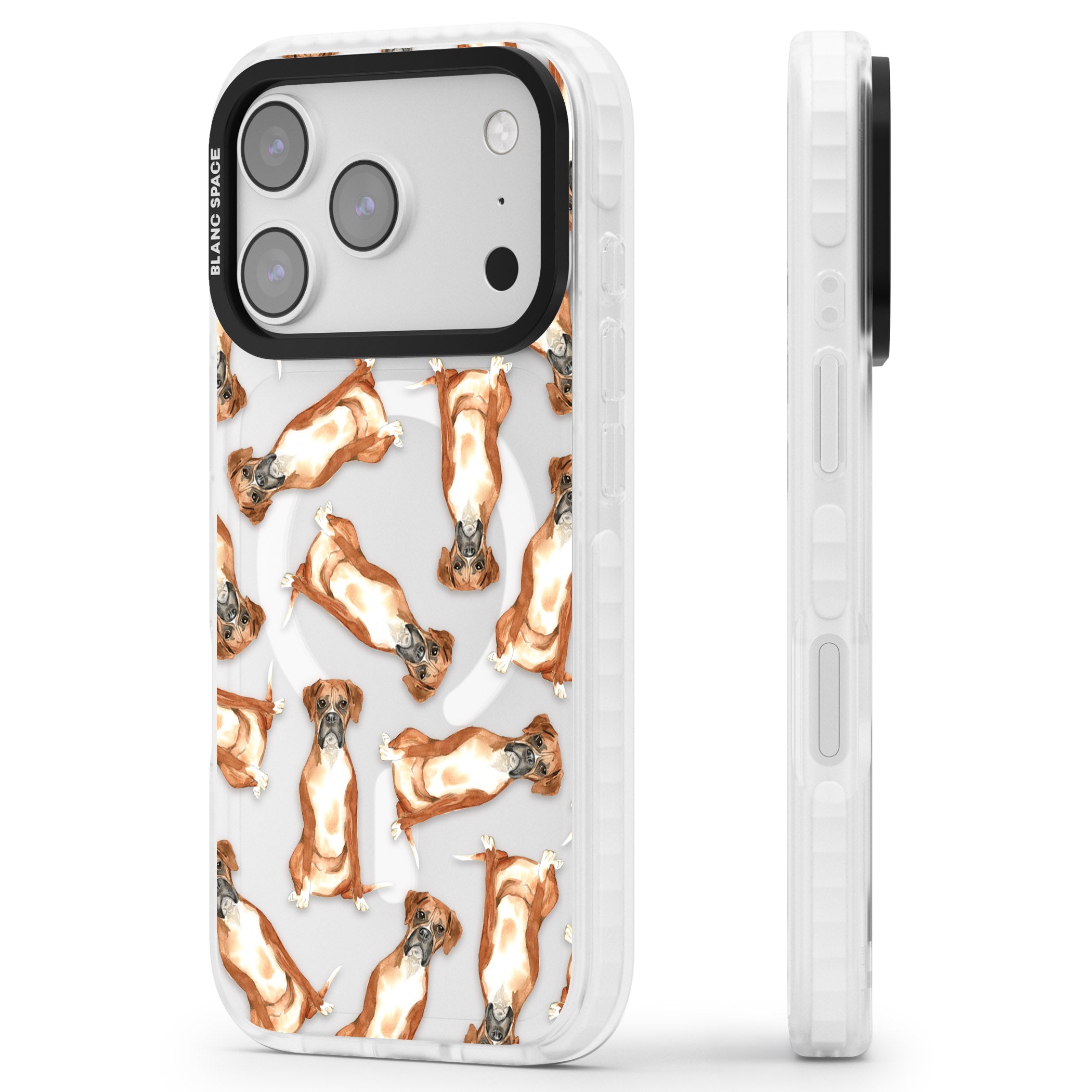 Boxer Watercolor Dog Pattern iPhone 17 Pro Max Impact Pro Clear Phone Case Side Profile