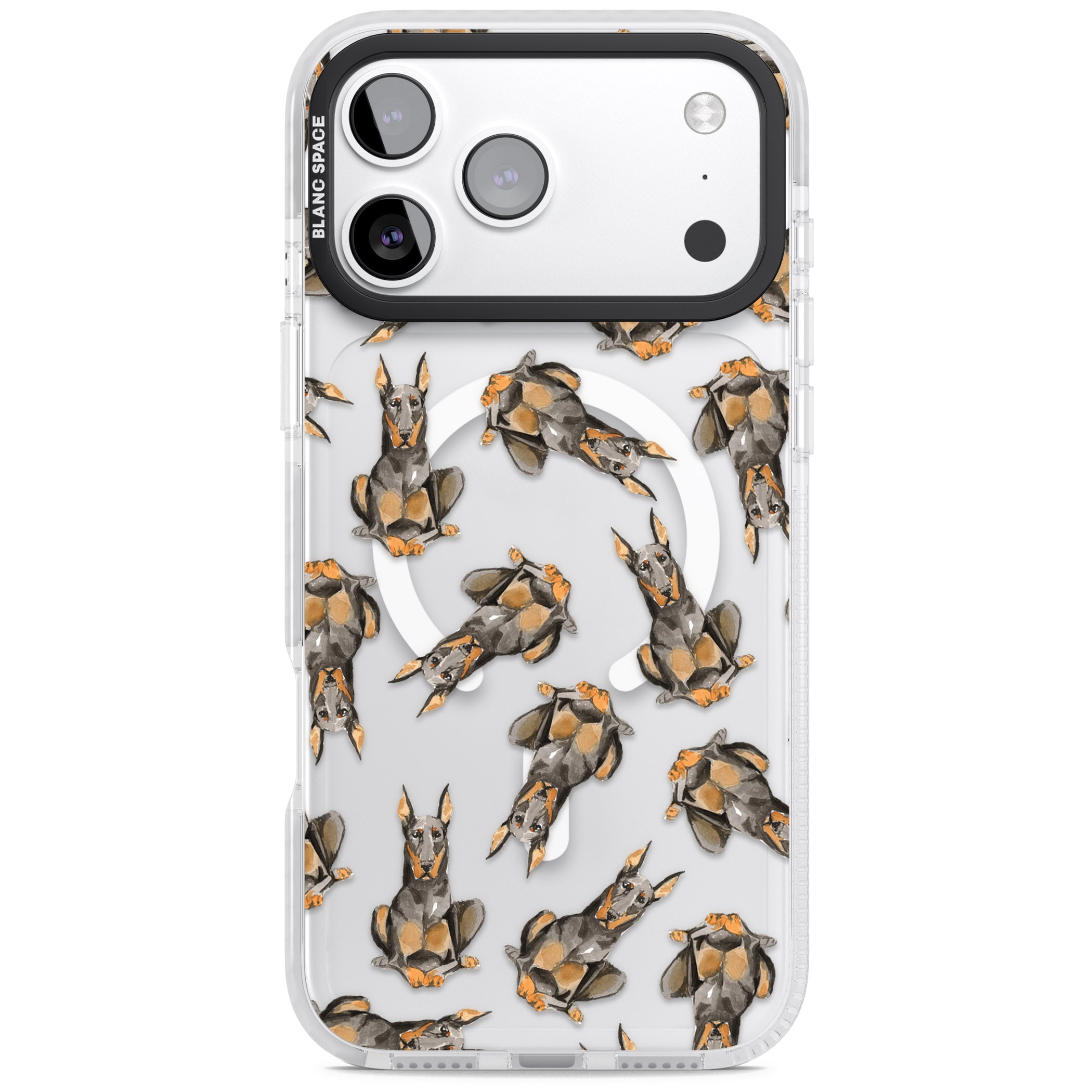Doberman Watercolor Dog iPhone 17 Pro Max Impact Pro Clear Phone Case