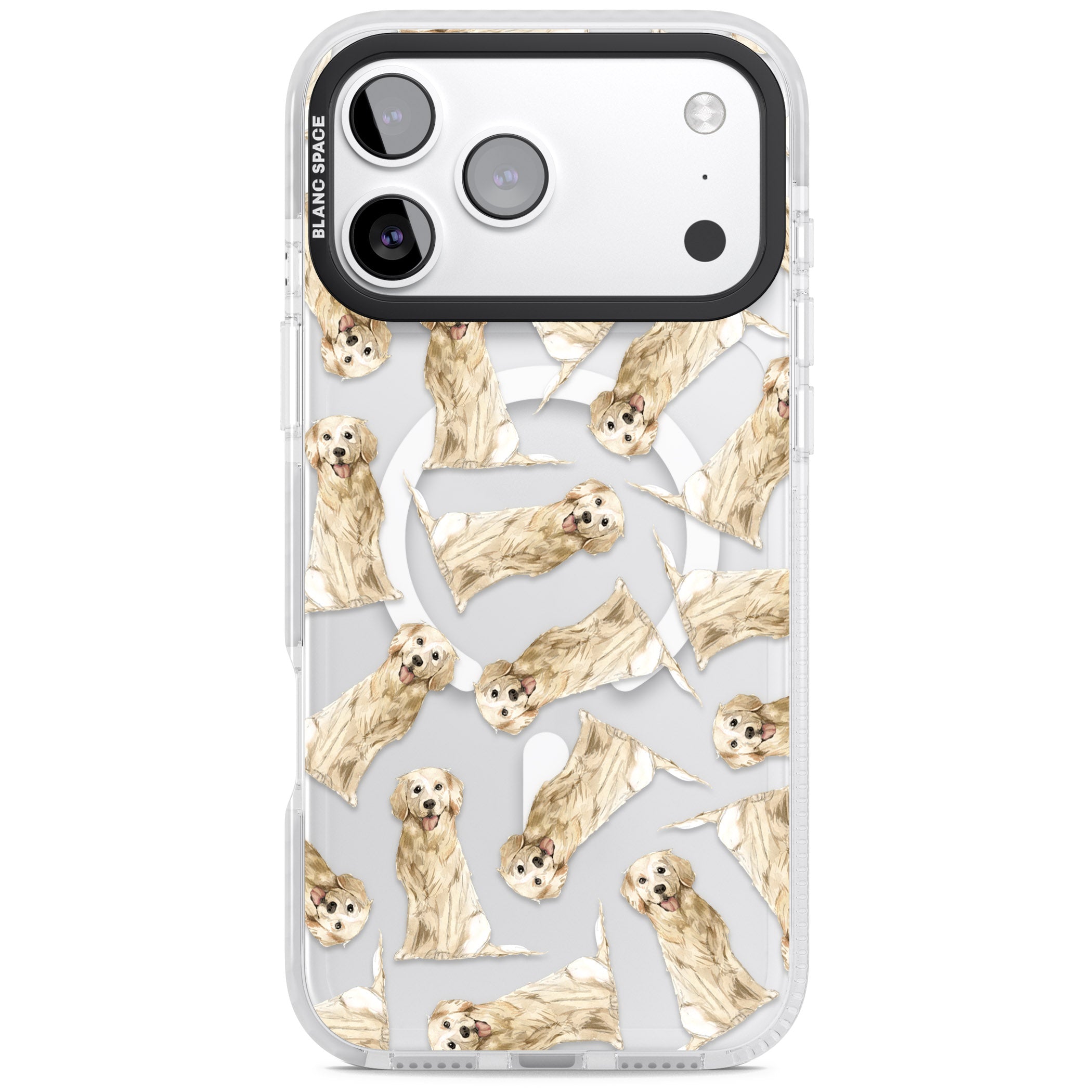 Golden Retriever Watercolor Pattern iPhone 17 Pro Max Impact Pro Clear Phone Case