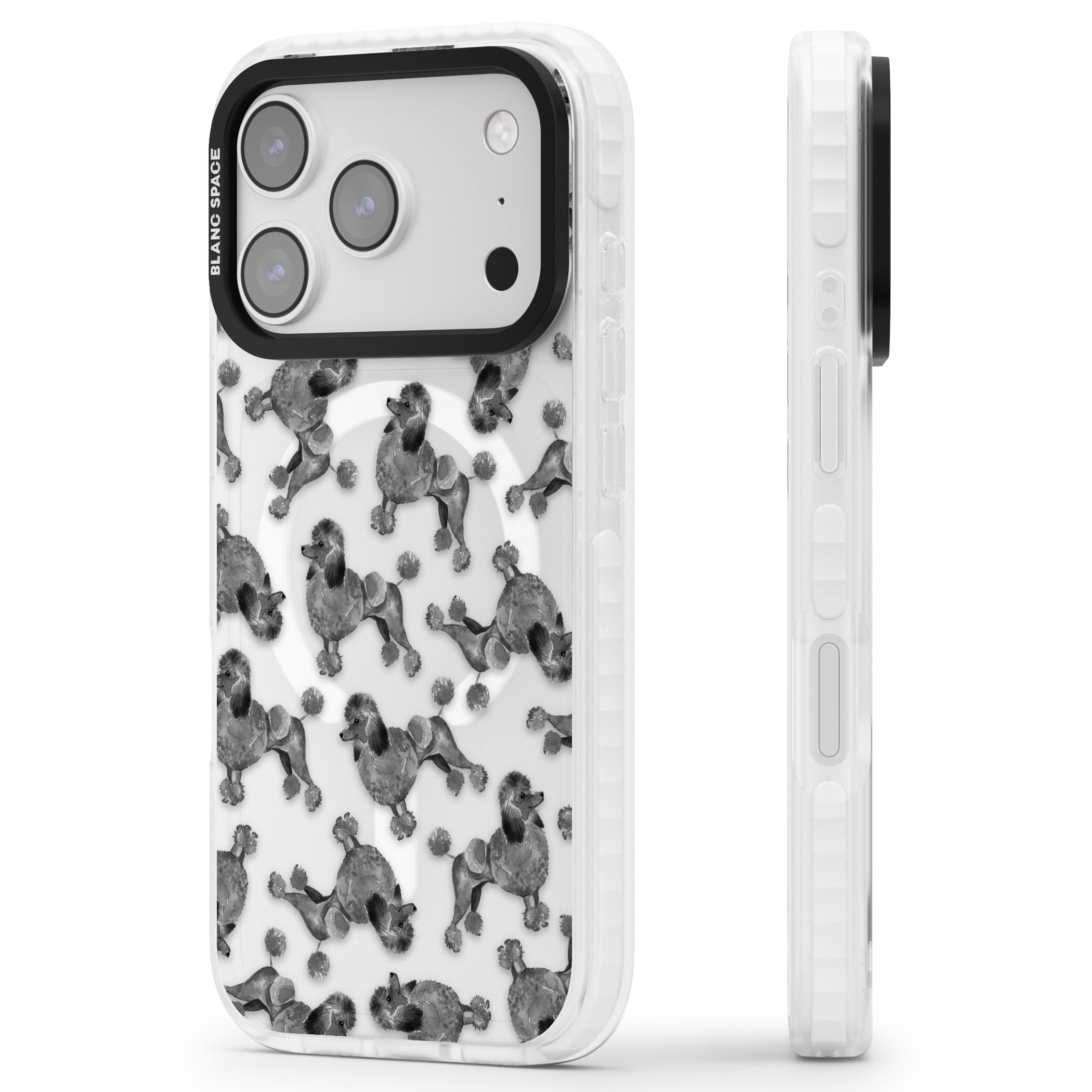 Poodle Pattern iPhone 17 Pro Impact Pro Clear Phone Case Side Profile