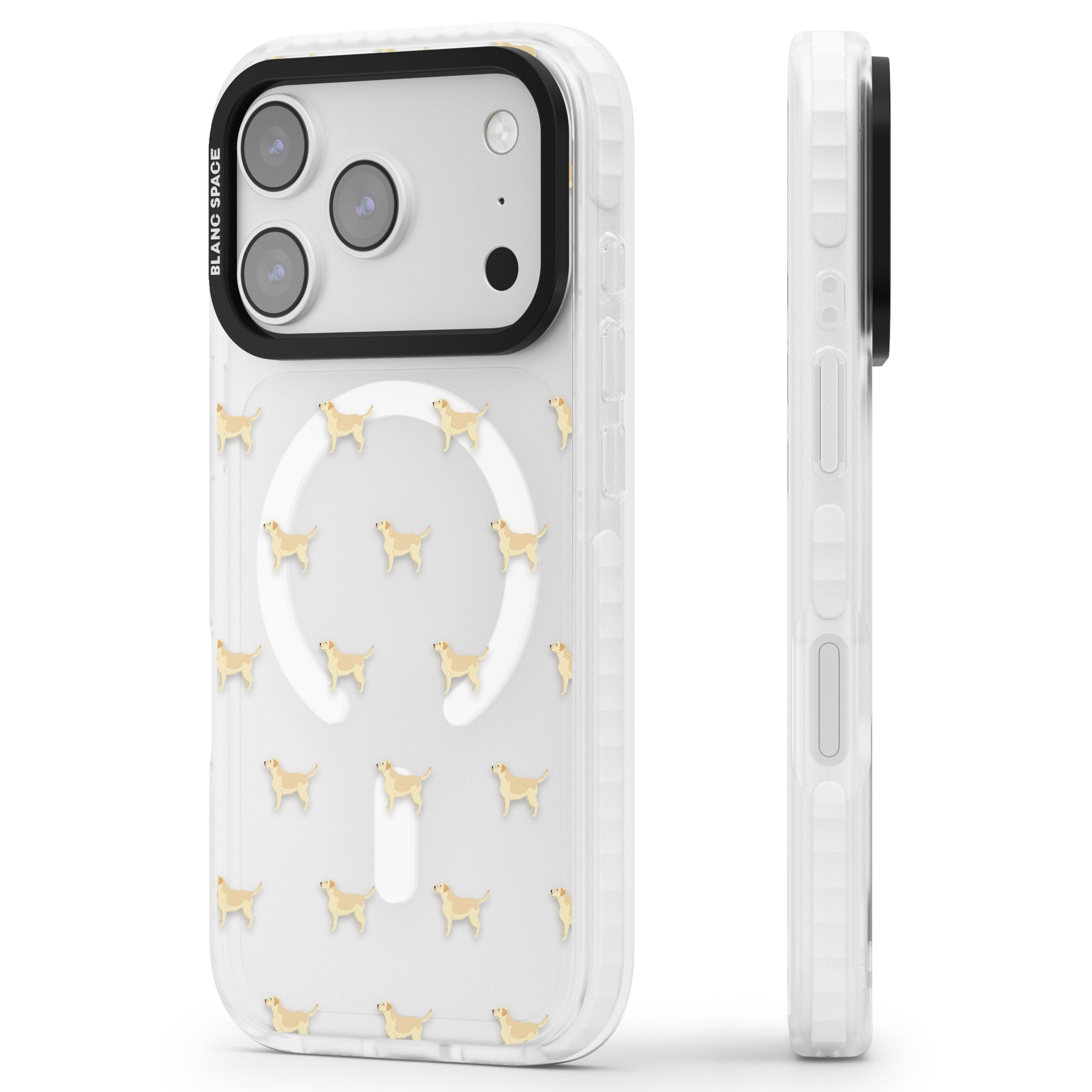 Tan Labrador Dog Pattern iPhone 17 Pro Max Impact Pro Clear Phone Case Side Profile