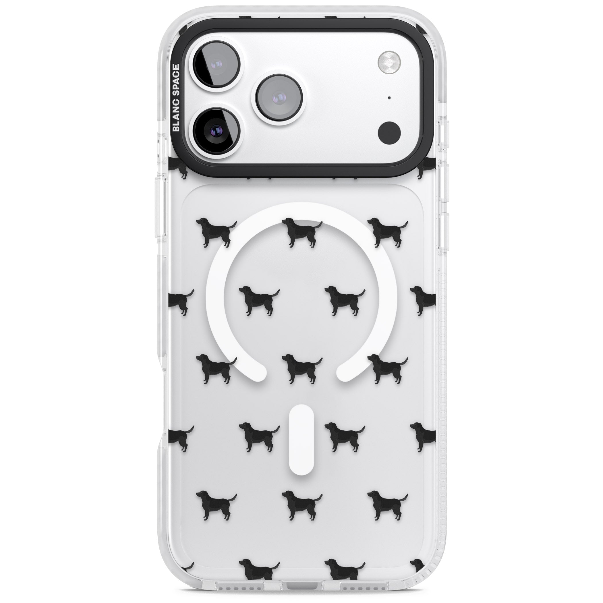 Black Labrador Pattern iPhone 17 Pro Impact Pro Clear Phone Case