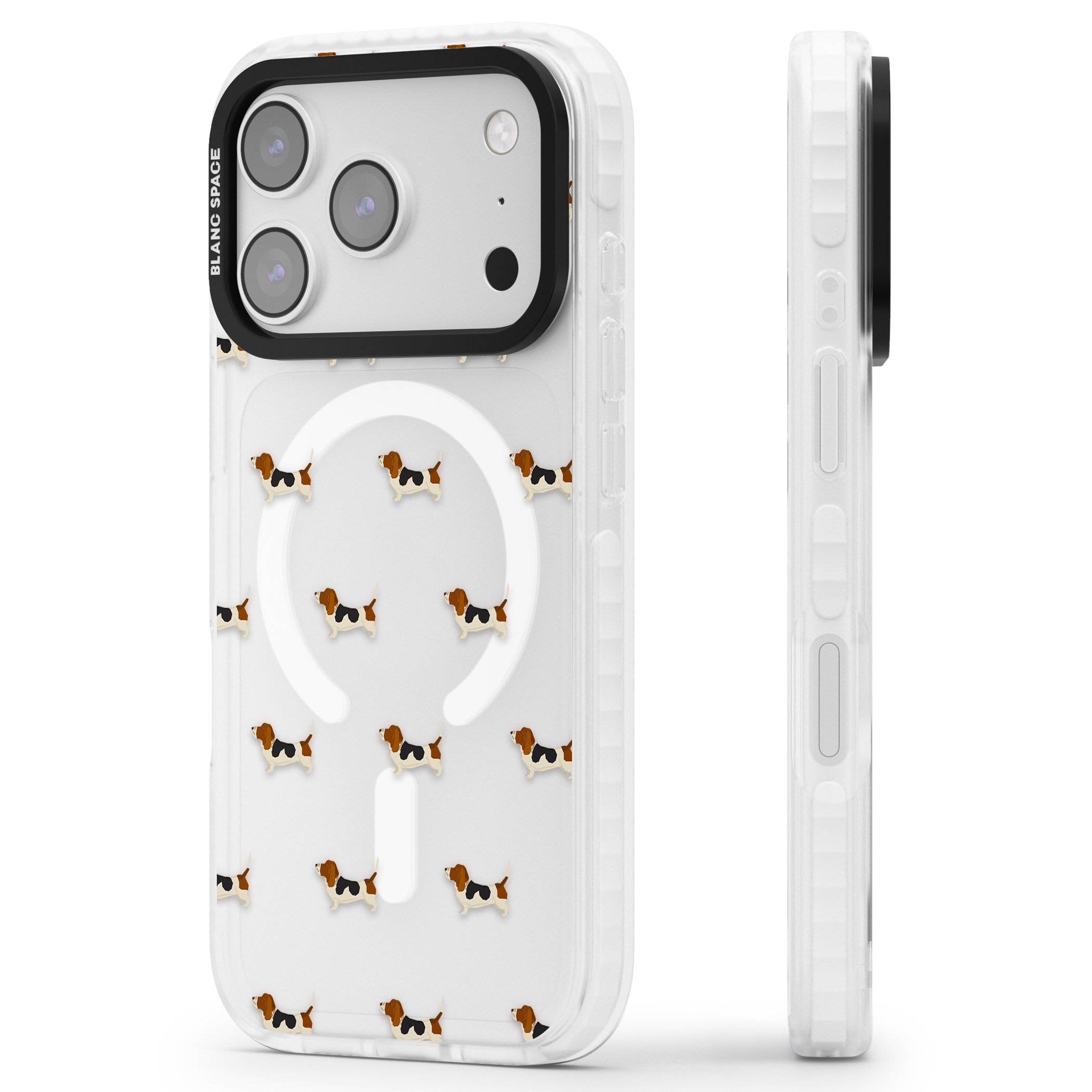 Basset Hound Pattern iPhone 17 Pro Max Impact Pro Clear Phone Case Side Profile
