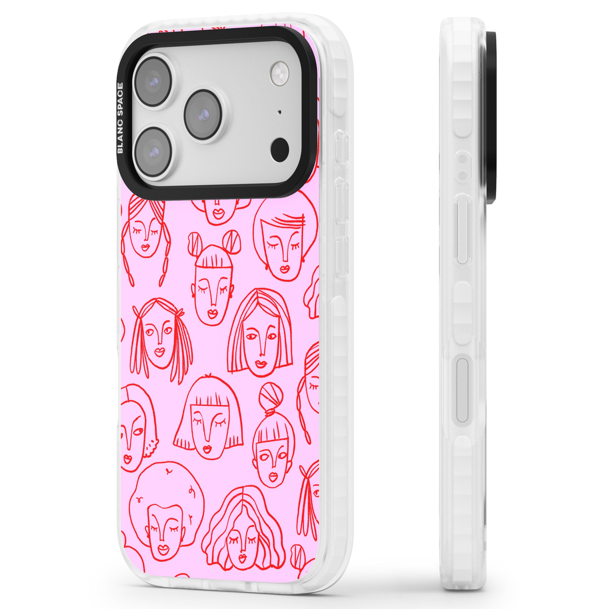Girl Portrait Doodles iPhone 17 Pro Max Impact Pro Clear Phone Case Side Profile