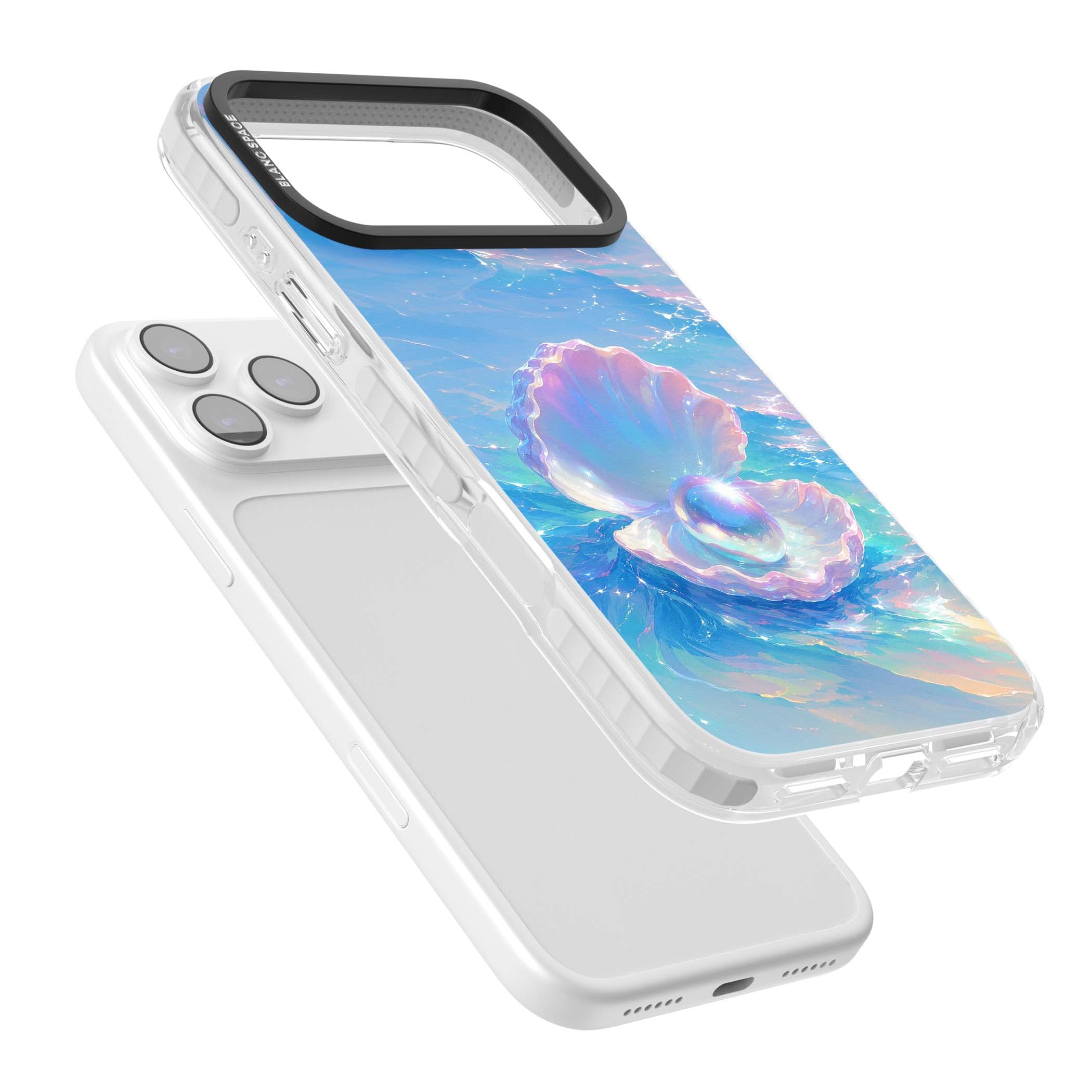 The Pearl Clam mermaidcore iPhone case featuring iridescent seashell, glowing pearl and pastel ocean waves | Impact Magsafe case for iPhone 17 Pro, iPhone 17 Pro Max
