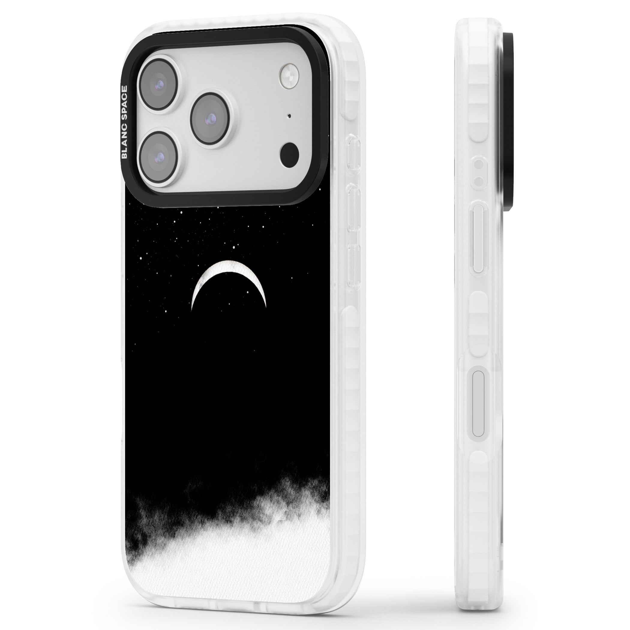 Crescent Moon Night Sky iPhone 17 Pro Max Impact Pro Clear Phone Case Side Profile