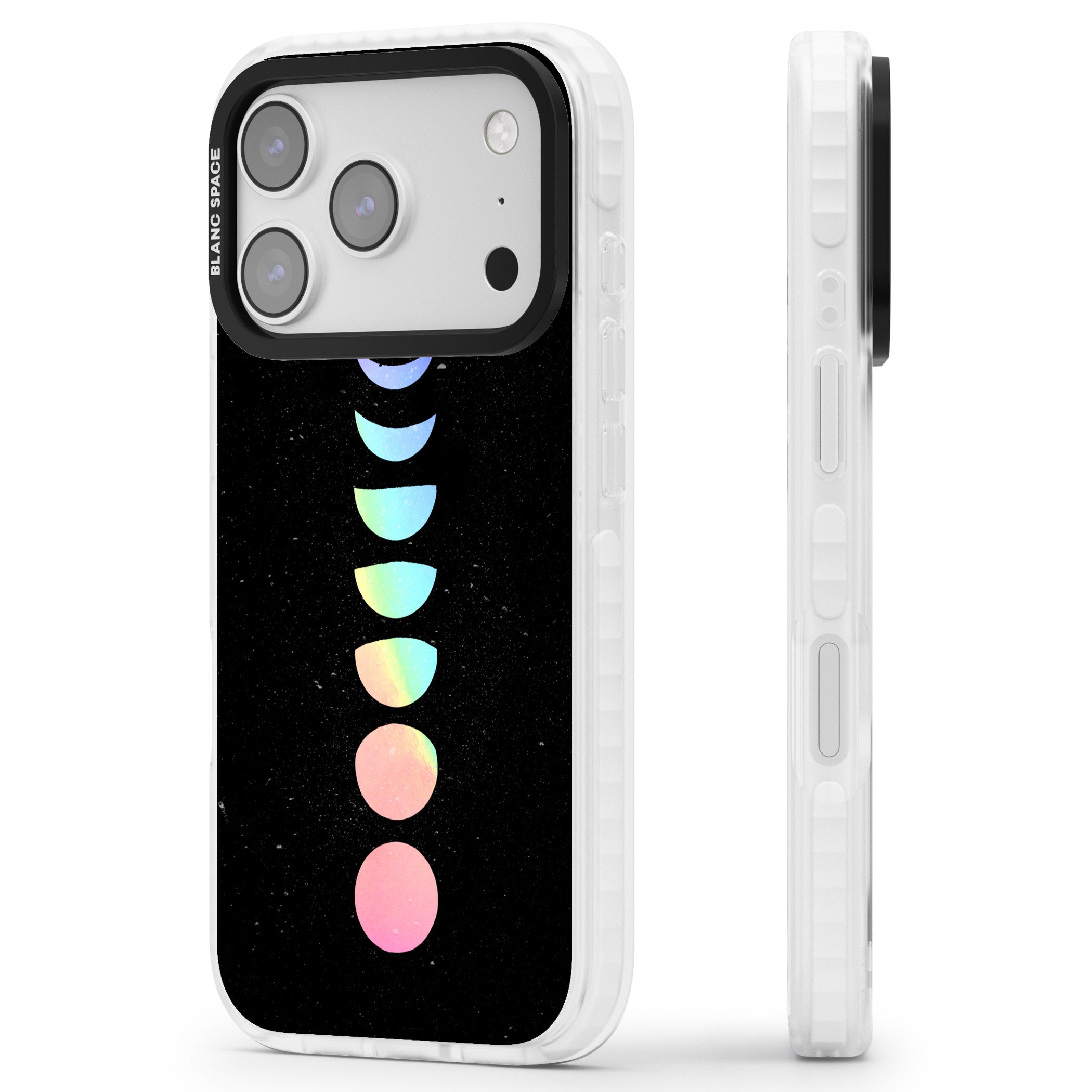 Pastel Moon Phases iPhone 17 Pro Max Impact Pro Clear Phone Case Side Profile