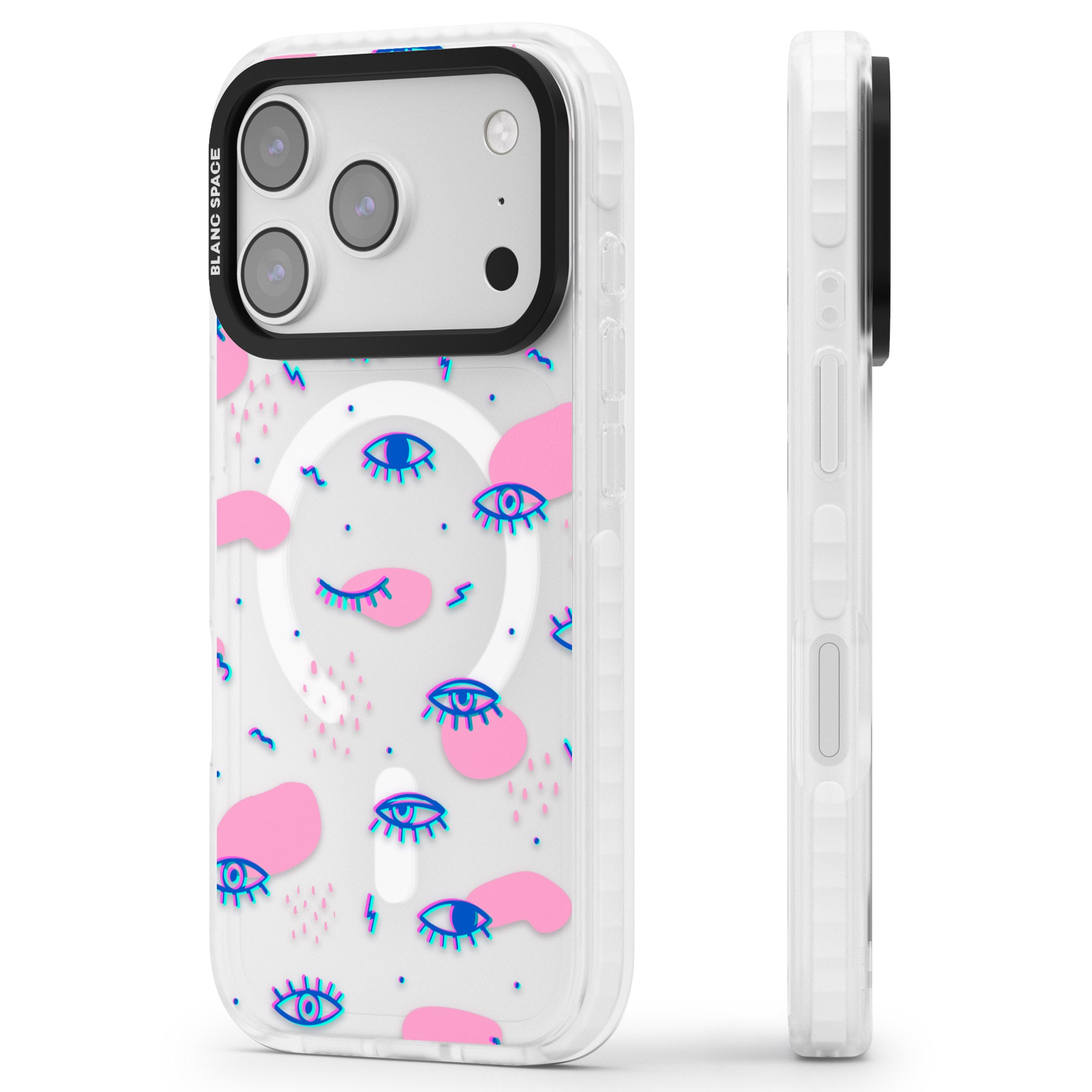 Pink Eye Pattern iPhone 17 Pro Max Impact Pro Clear Phone Case Side Profile