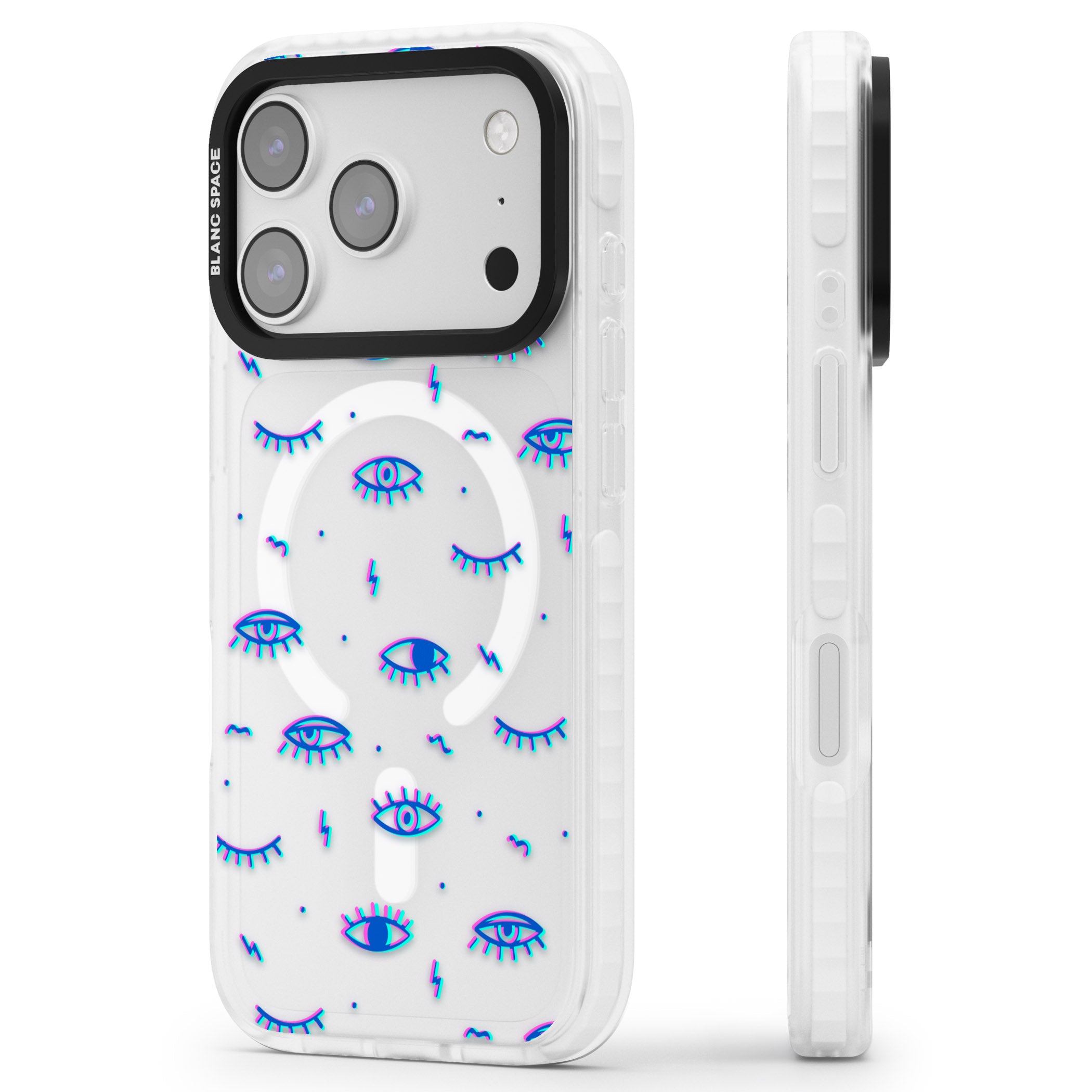 Duotone Psychedelic Eyes iPhone 17 Pro Max Impact Pro Clear Phone Case Side Profile
