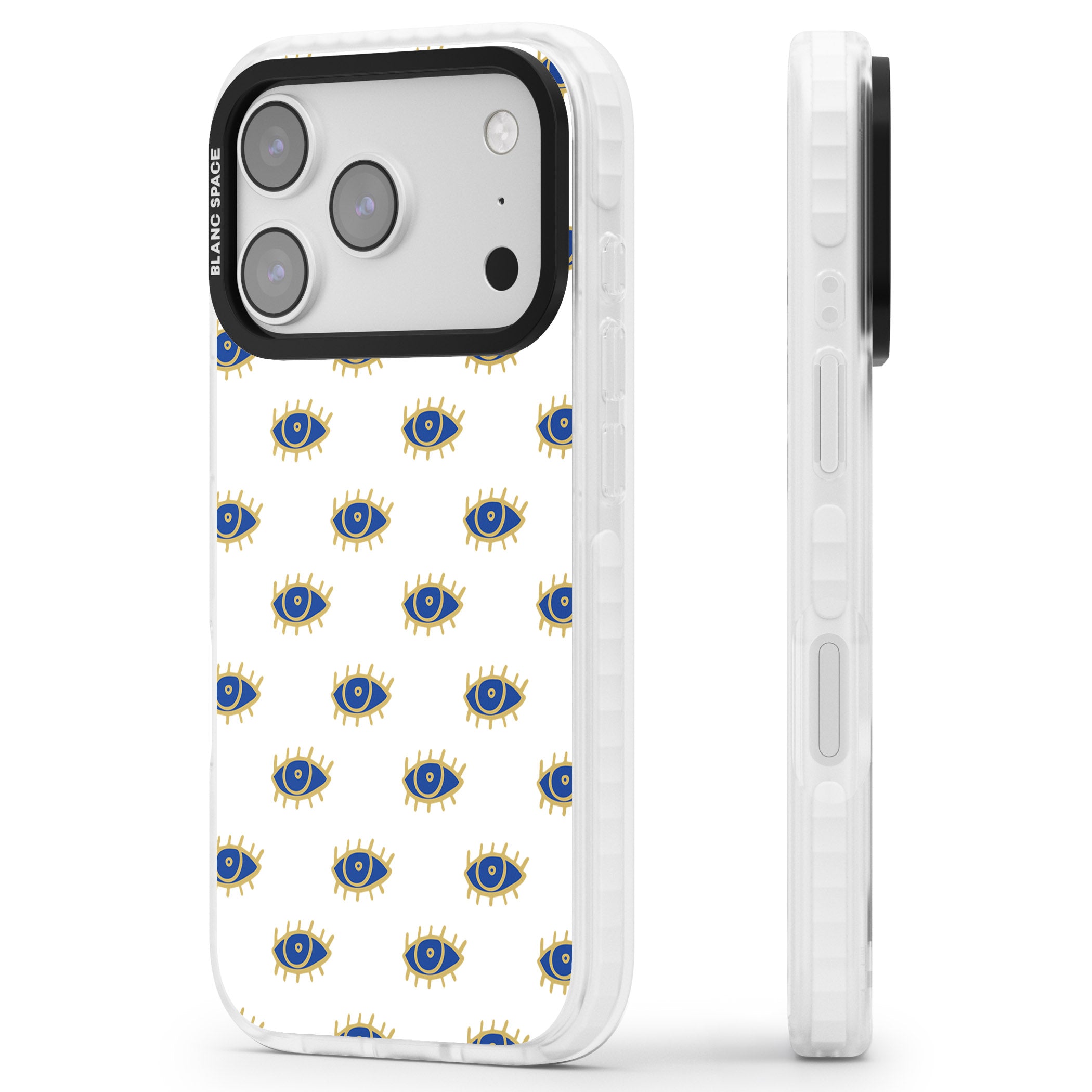 Gold Eye Pattern iPhone 17 Pro Max Impact Pro Clear Phone Case Side Profile