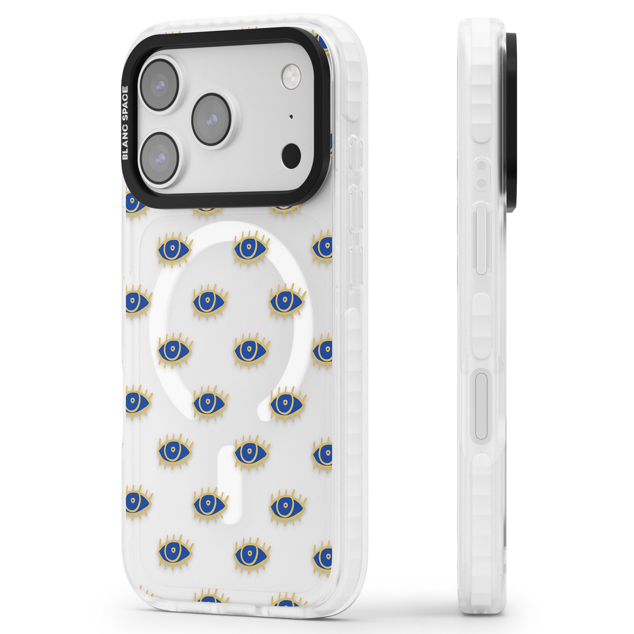 Psychedelic Eyes Pattern Classic iPhone 17 Pro Max Impact Pro Clear Phone Case Side Profile