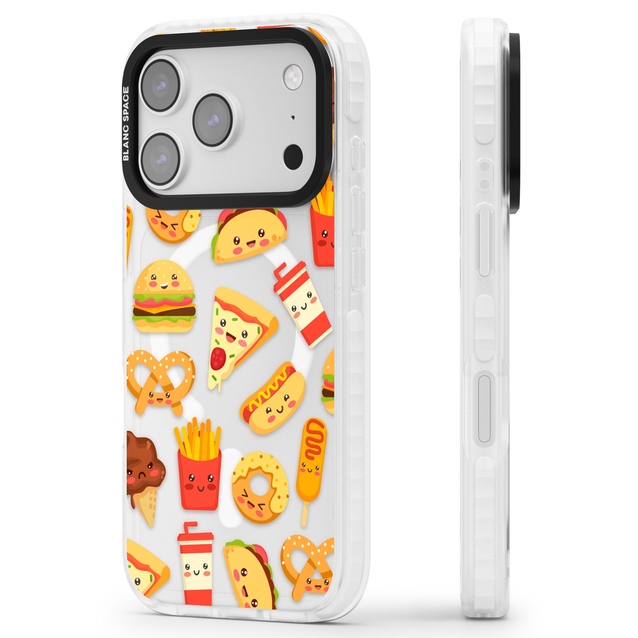 Fast Food Patterns Kawaii Fast Food Mix iPhone 17 Pro Max Impact Pro Clear Phone Case Side Profile
