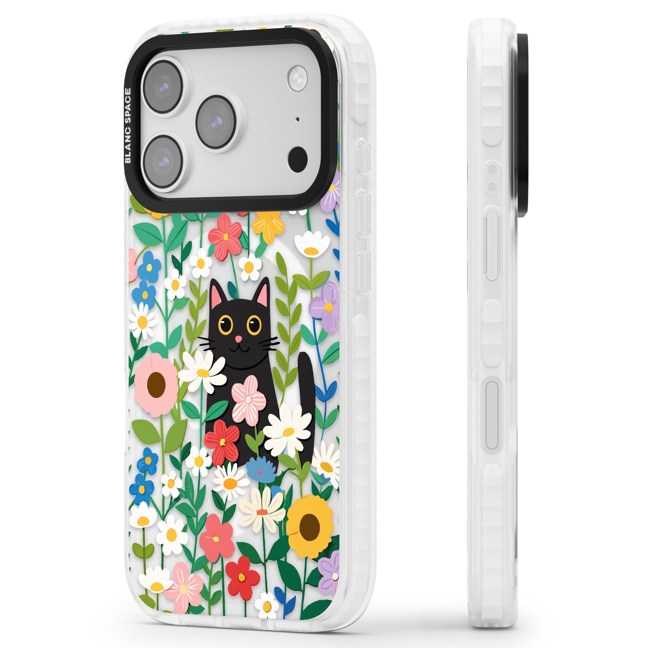 Whiskers & Wildflowers Cat iPhone 17 Pro Max Impact Pro Clear Phone Case Side Profile