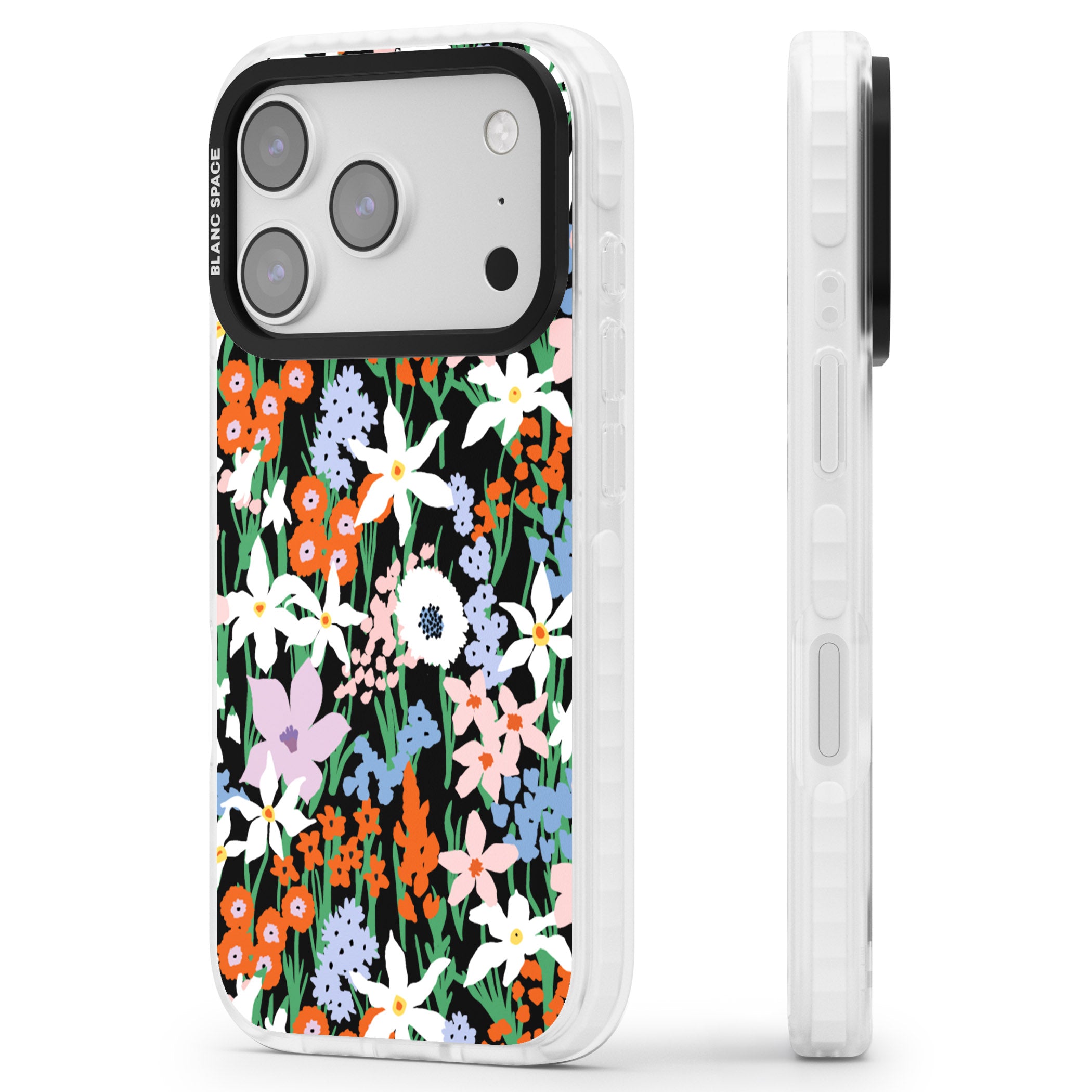 Floral Bloom Meadow Solid iPhone 17 Pro Max Impact Pro Clear Phone Case Side Profile