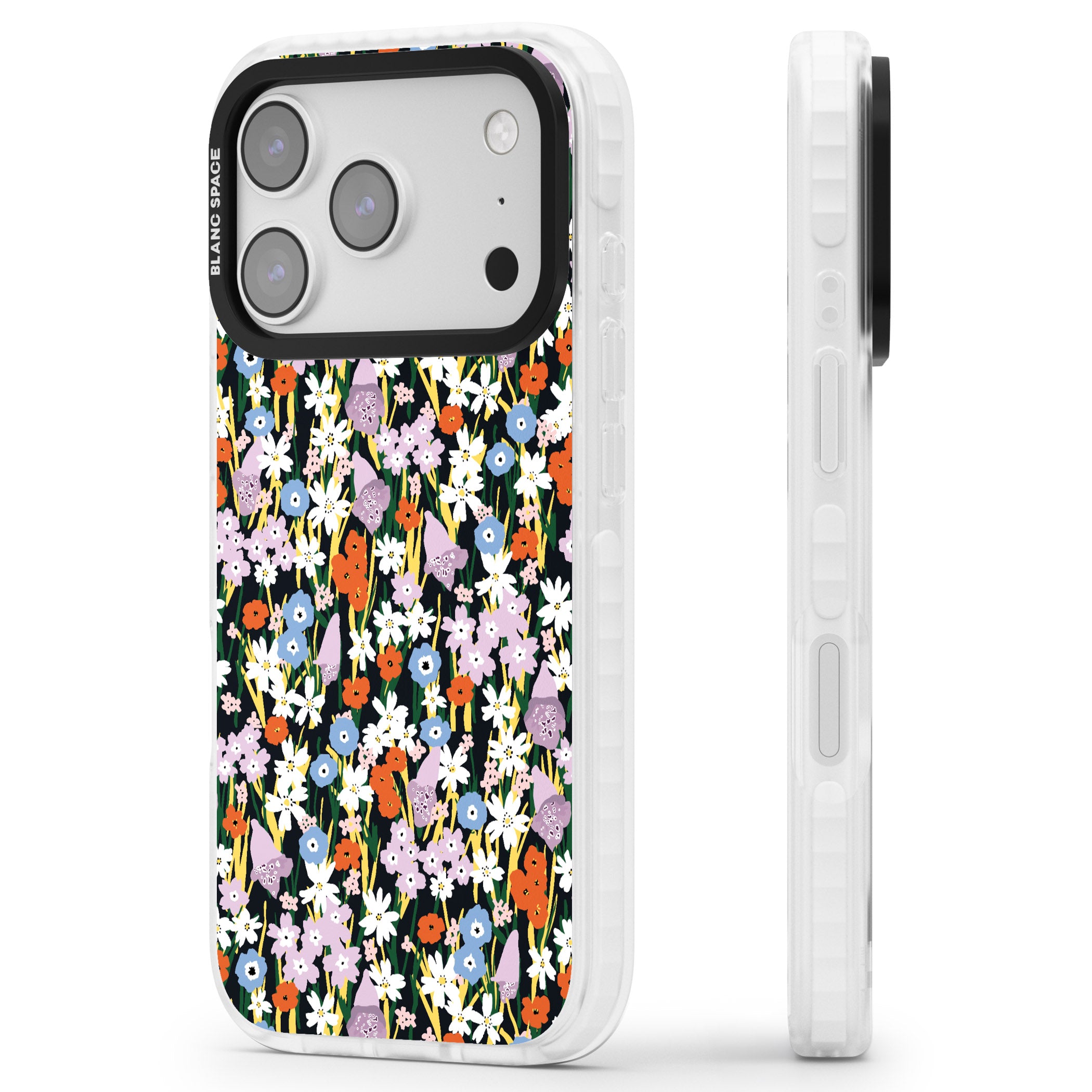 Energetic Floral Mix iPhone 17 Pro Max Impact Pro Clear Phone Case Side Profile