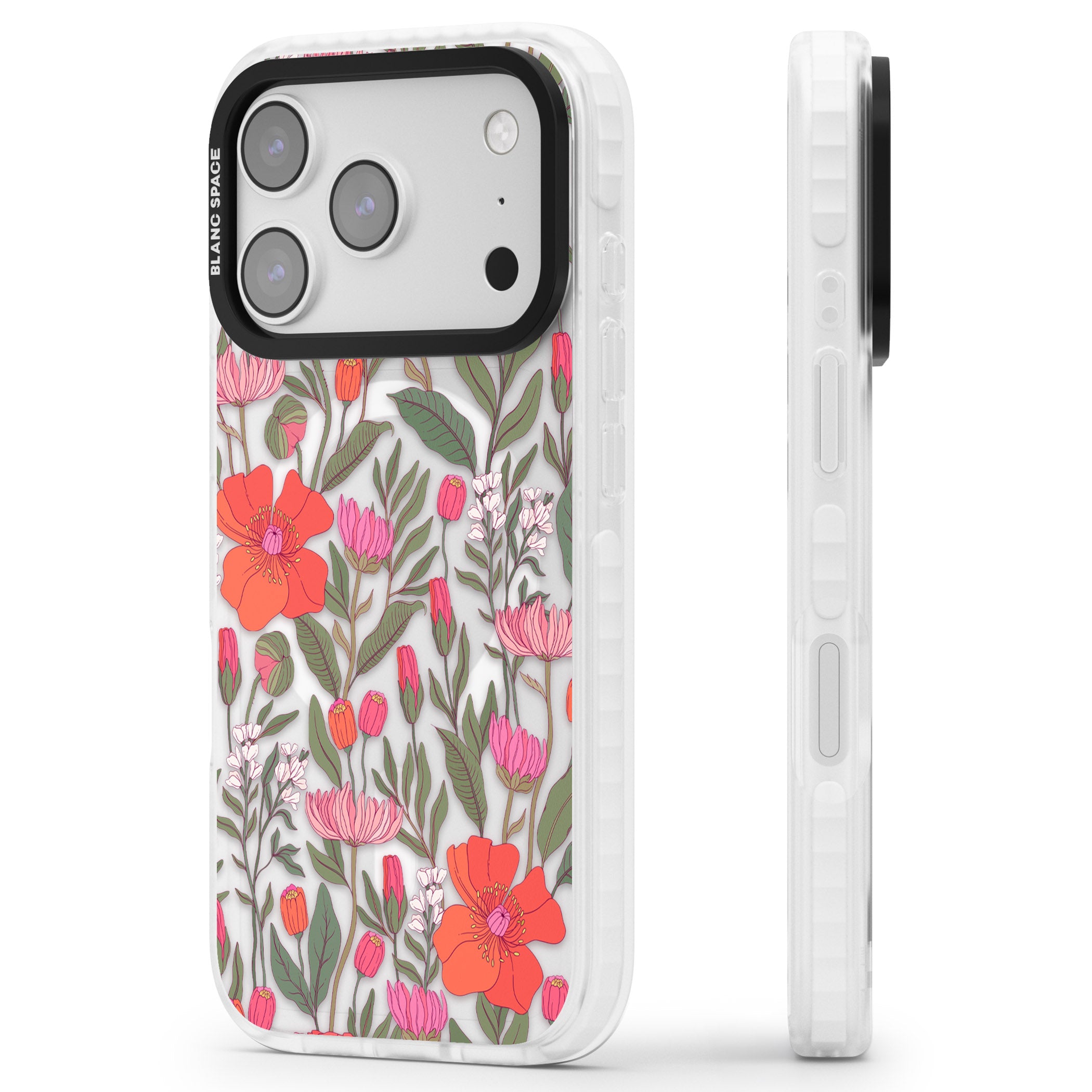 Peachy Floral iPhone 17 Pro Max Impact Pro Clear Phone Case Side Profile