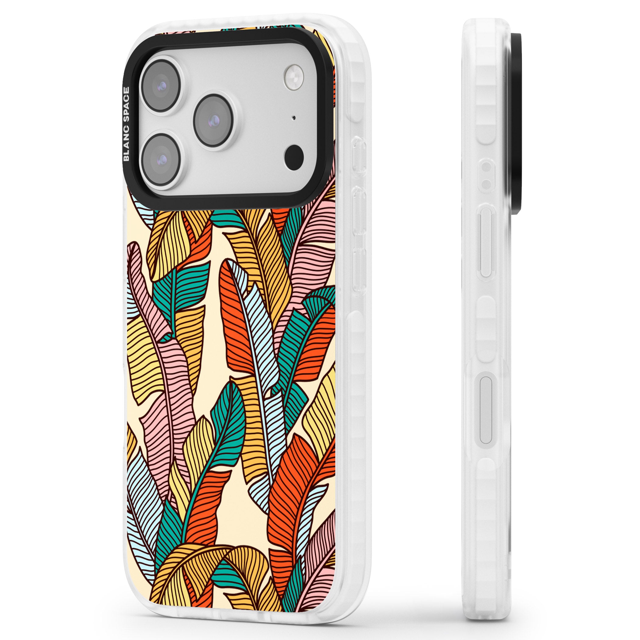 Pastel Palm Leaves iPhone 17 Pro Max Impact Pro Clear Phone Case Side Profile