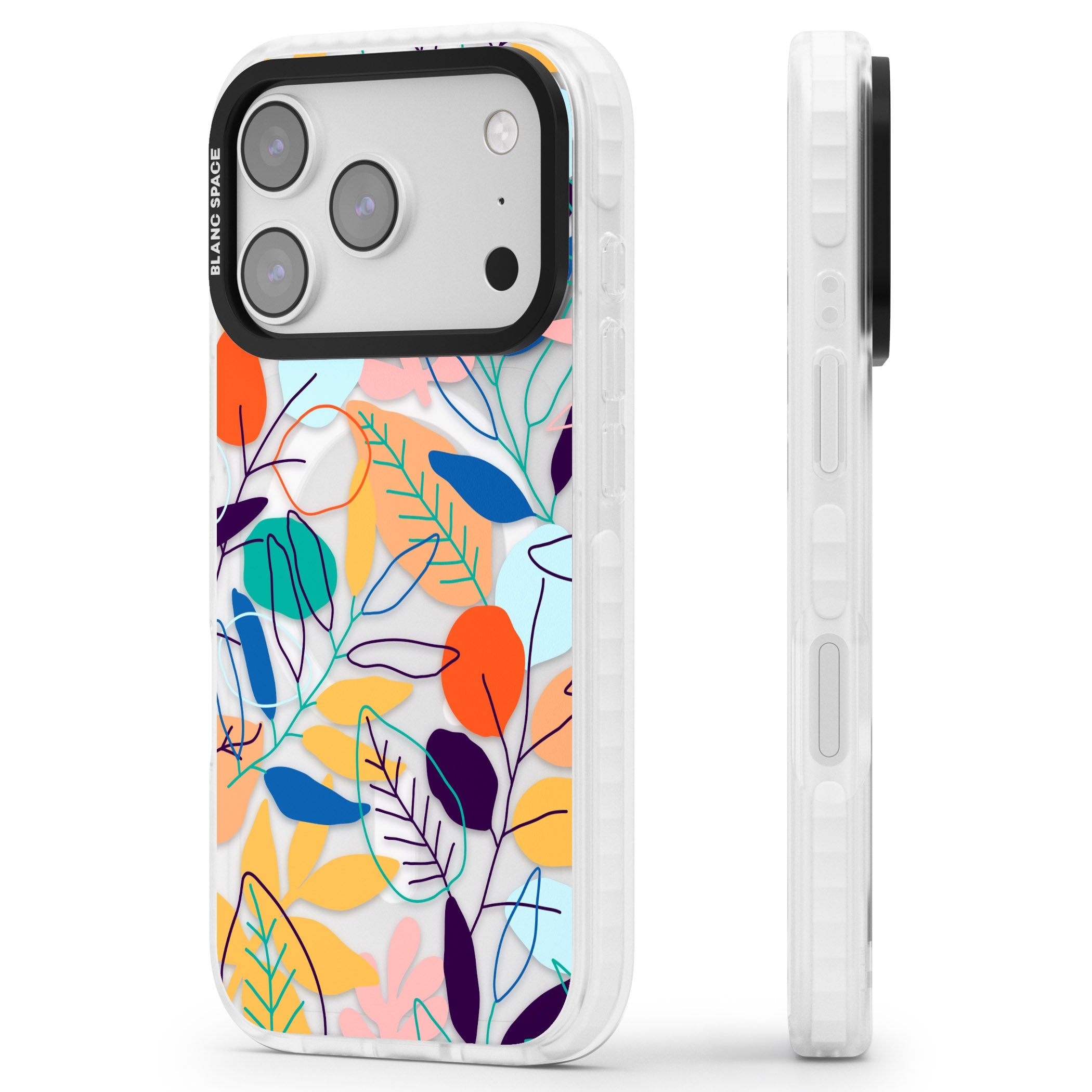 Abstract Line Drawn Leaves iPhone 17 Pro Max Impact Pro Clear Phone Case Side Profile