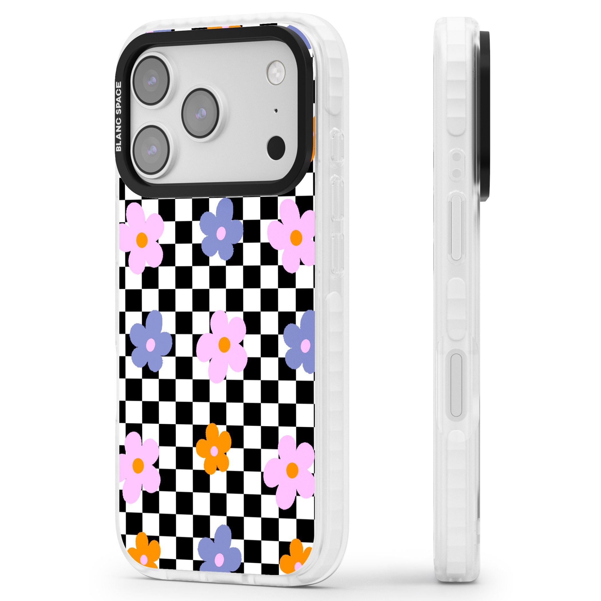 Checkered Blossom iPhone 17 Pro Max Impact Pro Clear Phone Case Side Profile