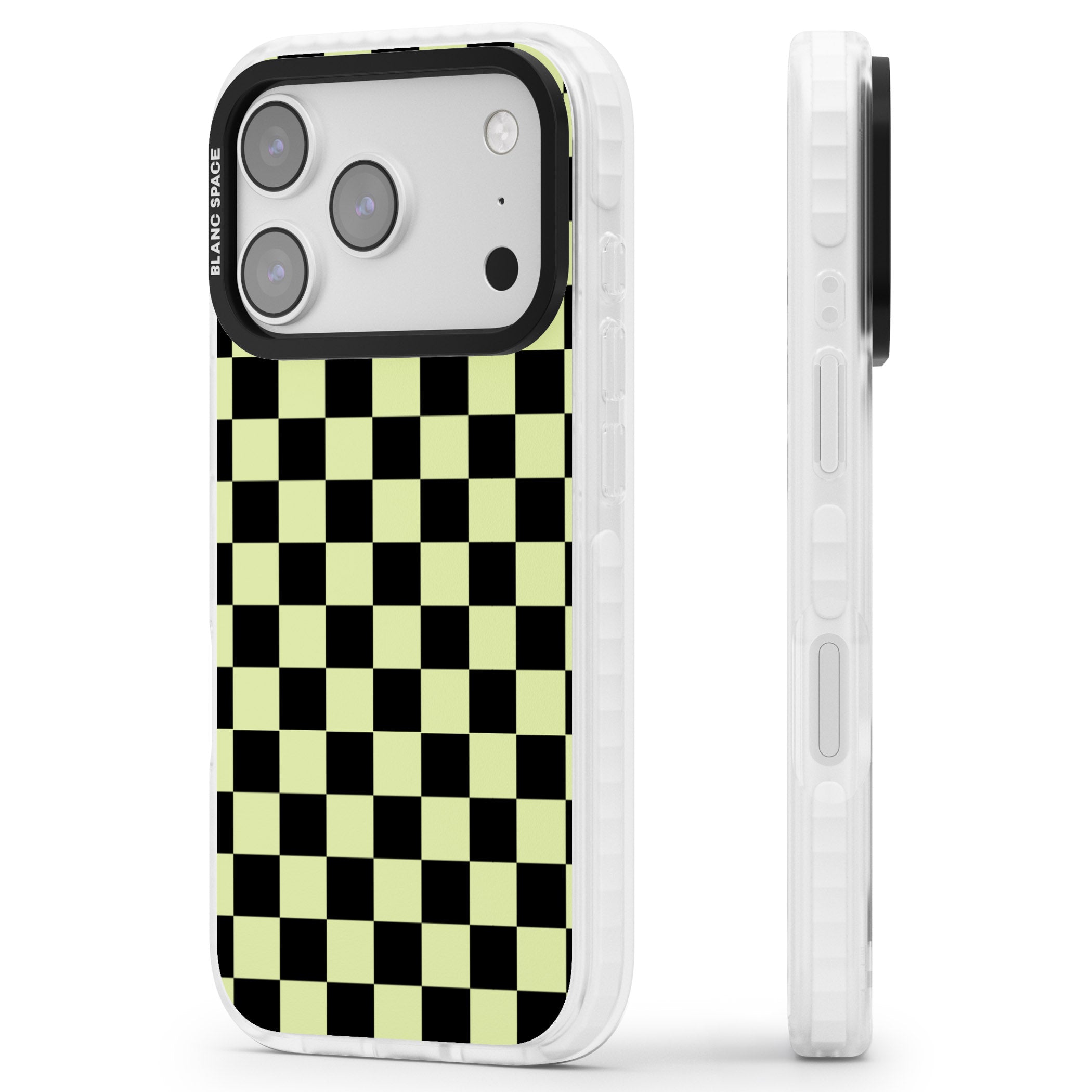 Black & Lime Check iPhone 17 Pro Max Impact Pro Clear Phone Case Side Profile