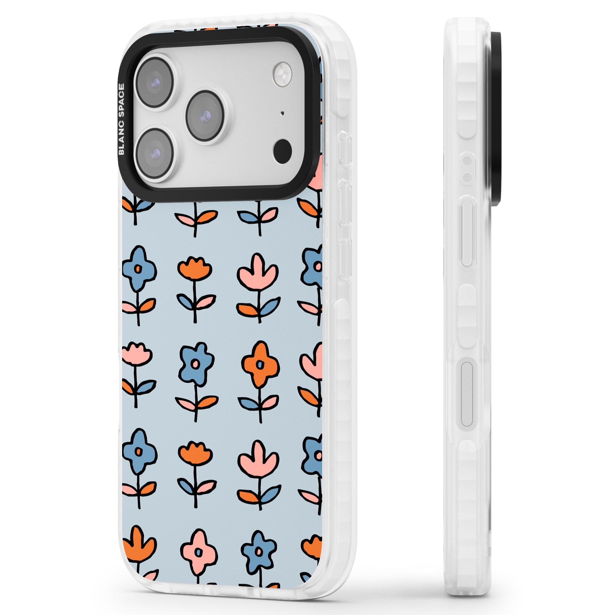 Vintage Floral Array iPhone 17 Pro Max Impact Pro Clear Phone Case Side Profile