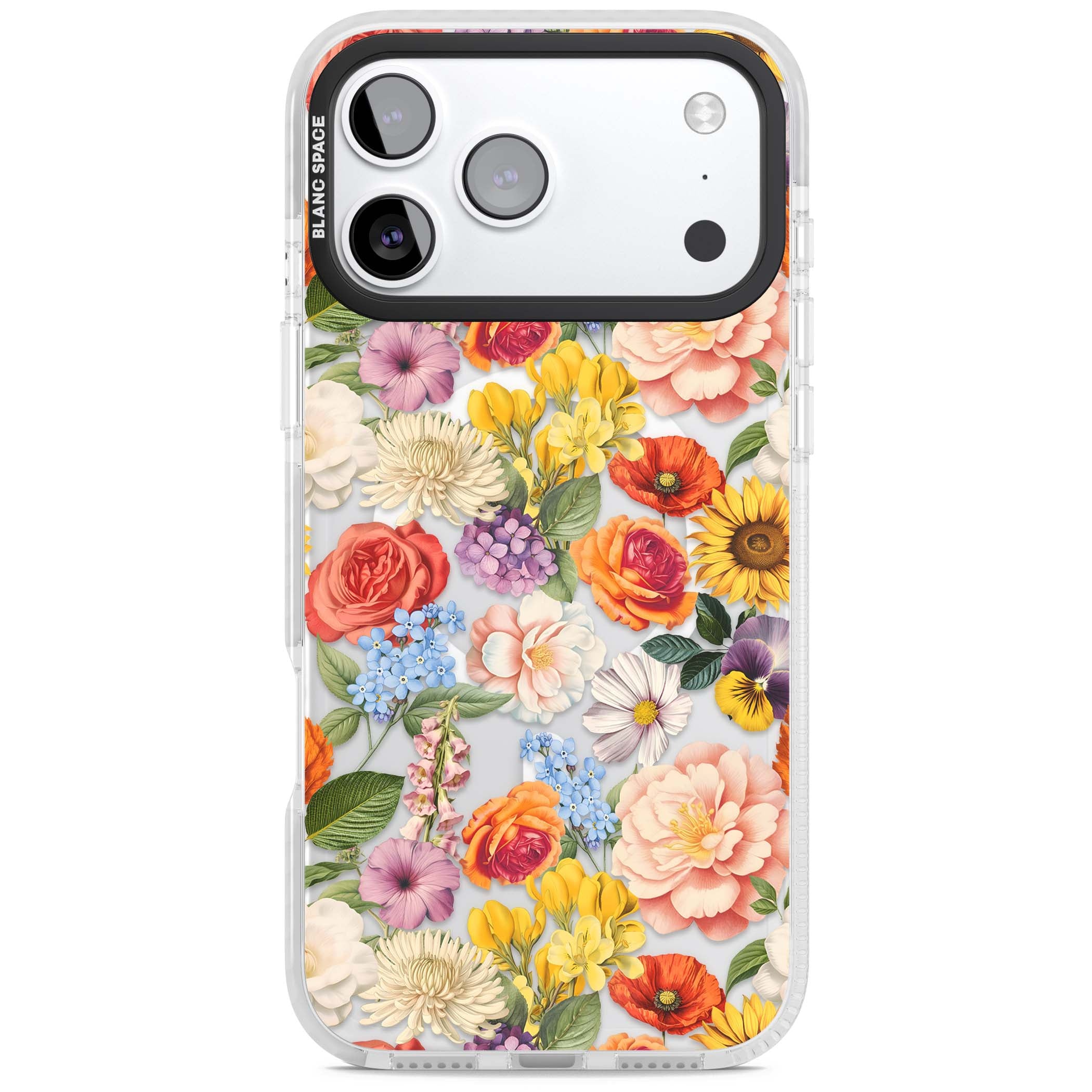 Bloom Basket floral iPhone case featuring cottage garden flowers including peonies, sunflowers, and wildflowers in pastel col | Impact Magsafe case for iPhone 17 Pro, iPhone 17 Pro Max
