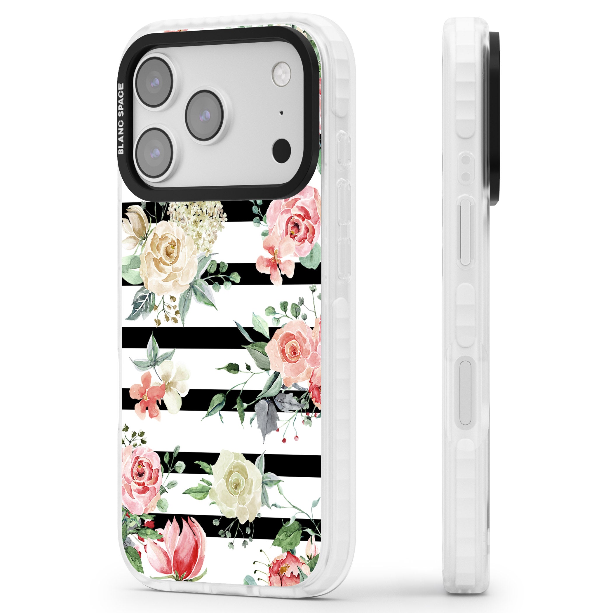 Floral Stripes iPhone 17 Pro Max Impact Pro Clear Phone Case Side Profile