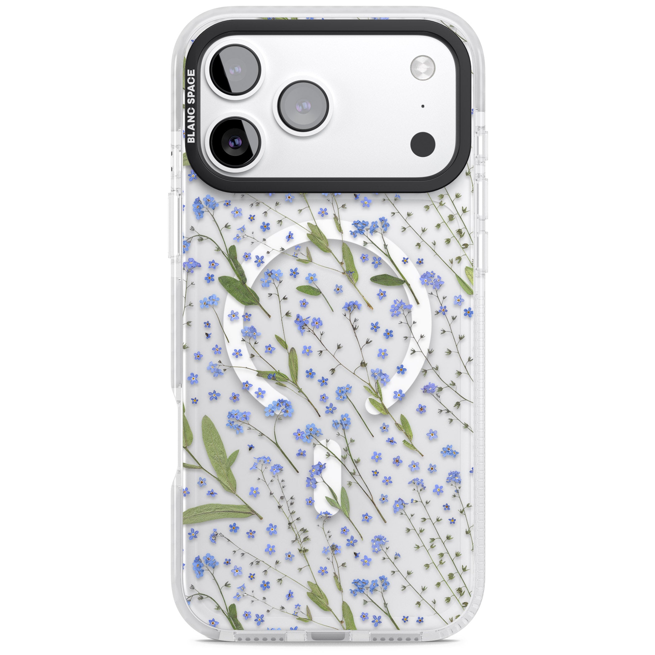 Blue Meadow Floral iPhone 17 Pro Max Impact Pro Clear Phone Case
