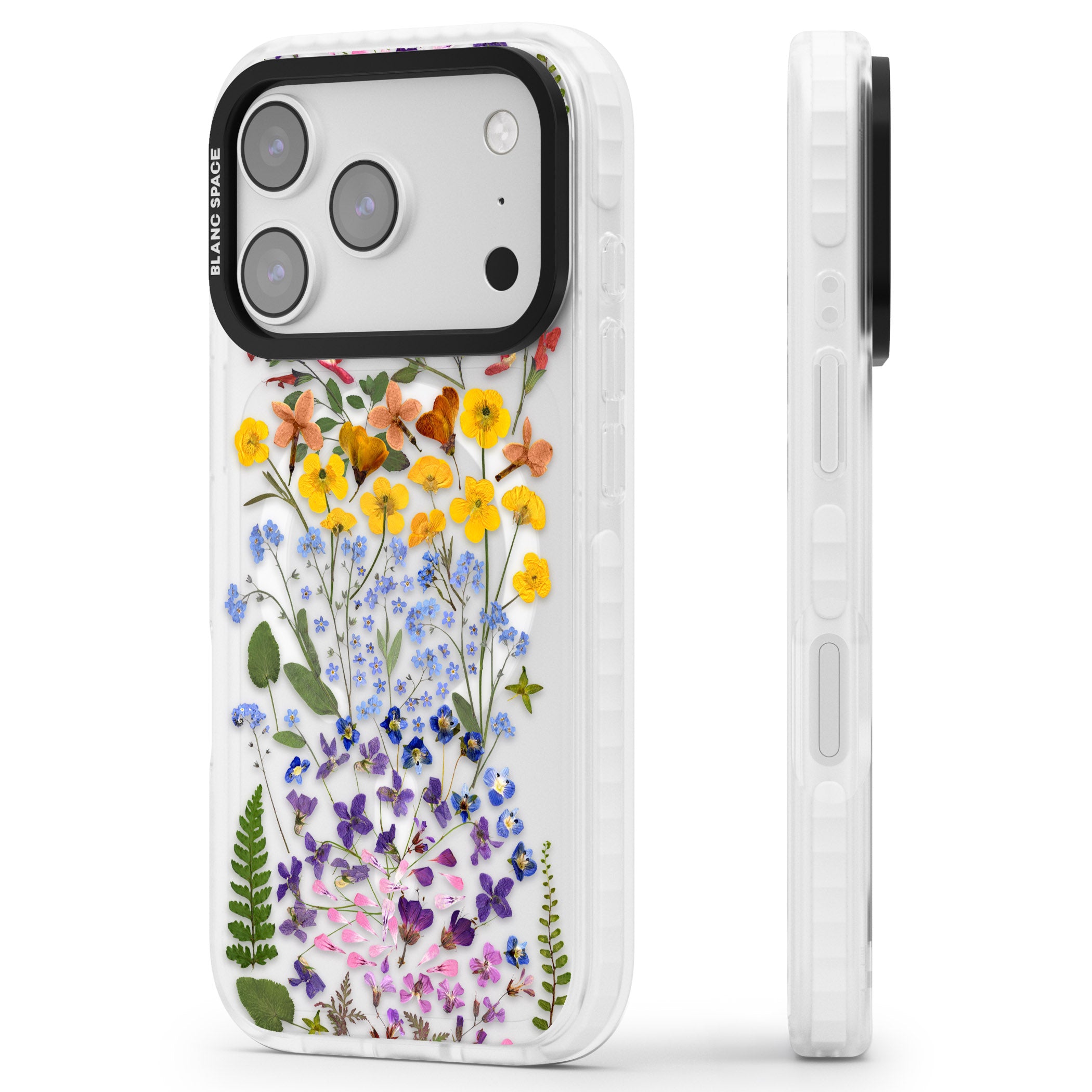 Pressed Wildflower Stripe iPhone 17 Pro Max Impact Pro Clear Phone Case Side Profile