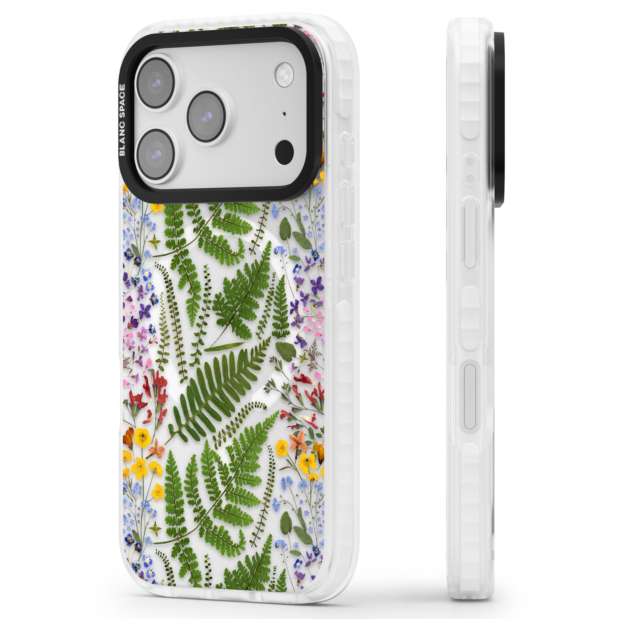 Botanical Fern & Floral iPhone 17 Pro Max Impact Pro Clear Phone Case Side Profile