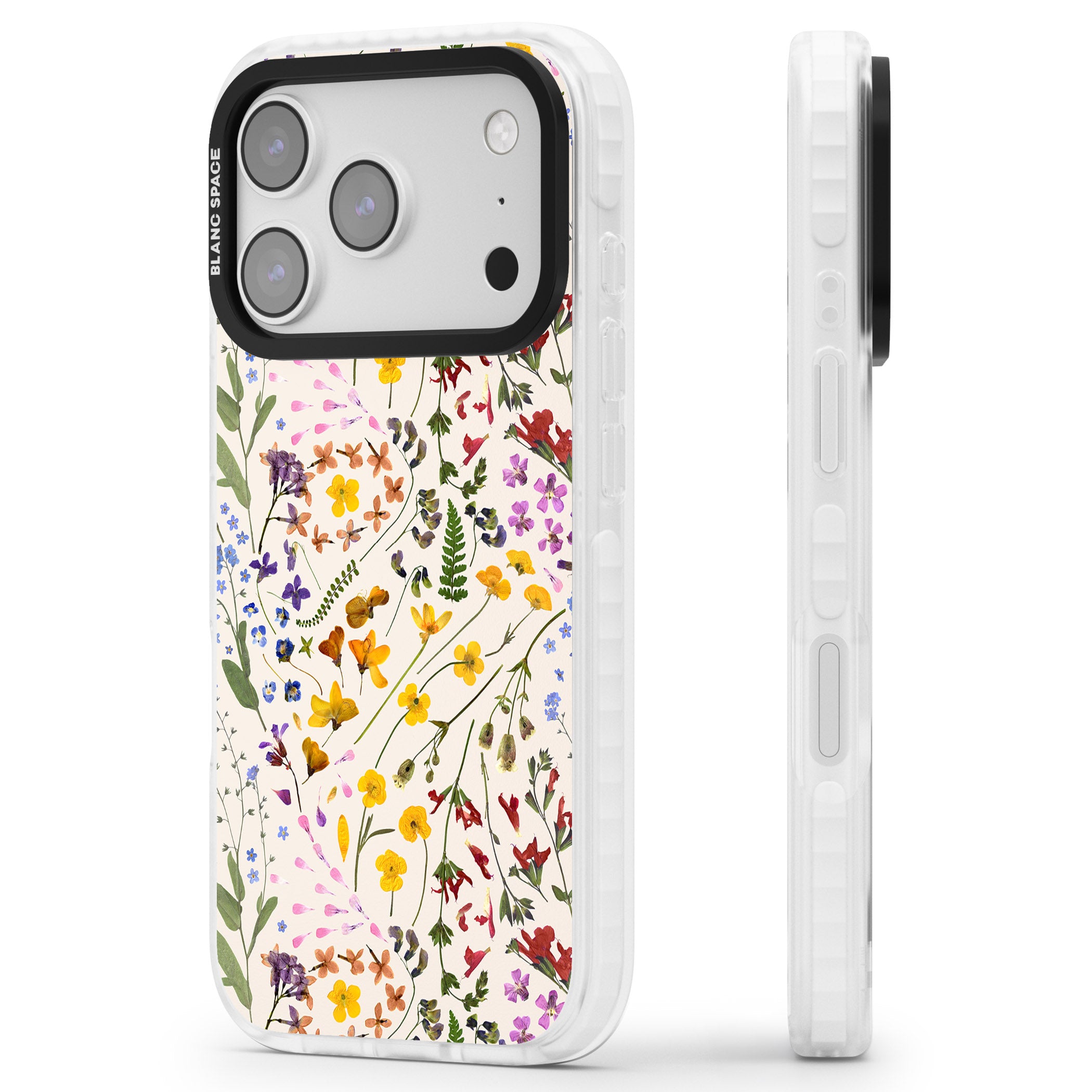 Wildflower Bouquet Cream iPhone 17 Pro Max Impact Pro Clear Phone Case Side Profile