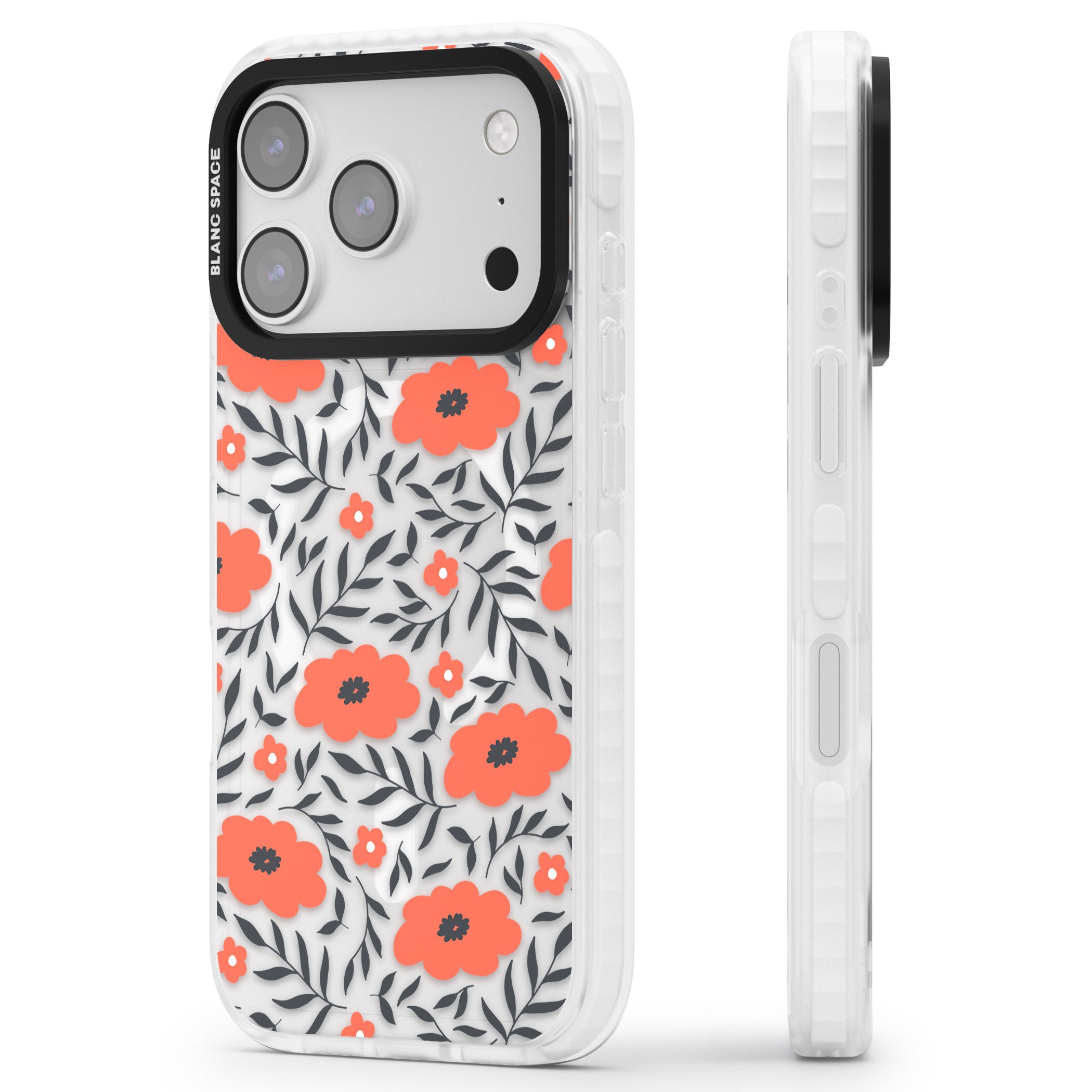 Red Poppy Floral iPhone 17 Pro Max Impact Pro Clear Phone Case Side Profile