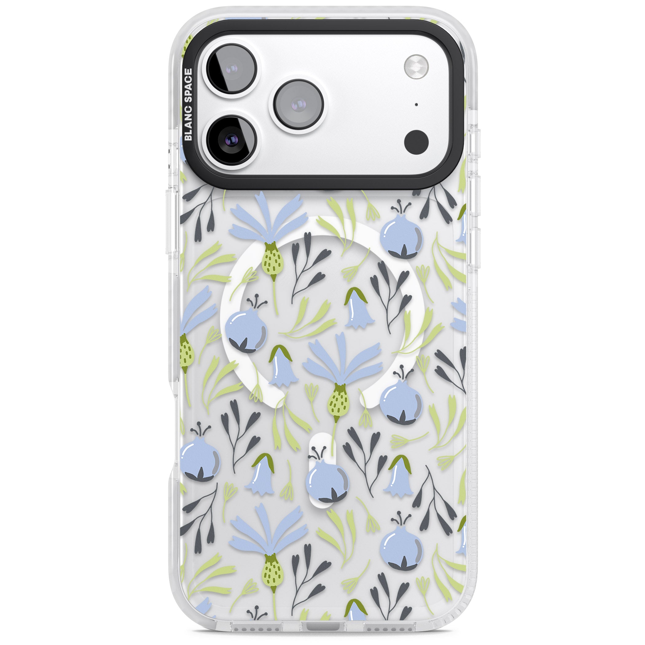 Blue Flora Bloom iPhone 17 Pro Max Impact Pro Clear Phone Case