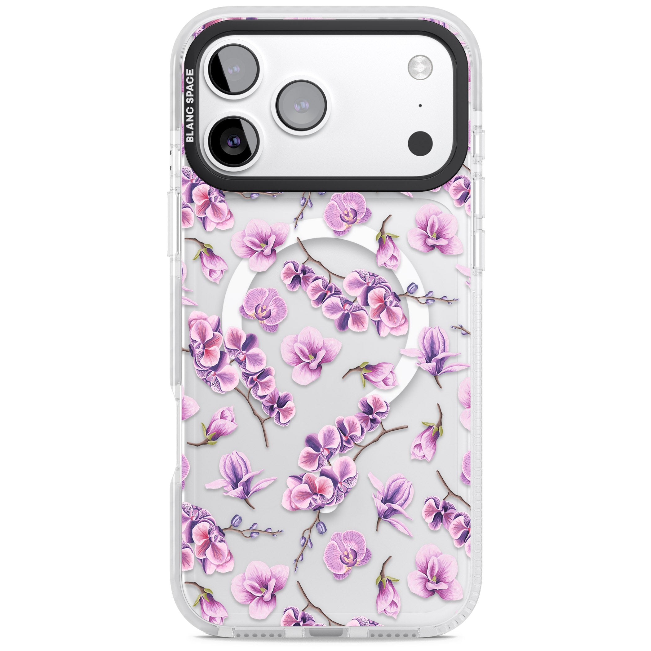 Purple Orchids Floral iPhone 17 Pro Max Impact Pro Clear Phone Case