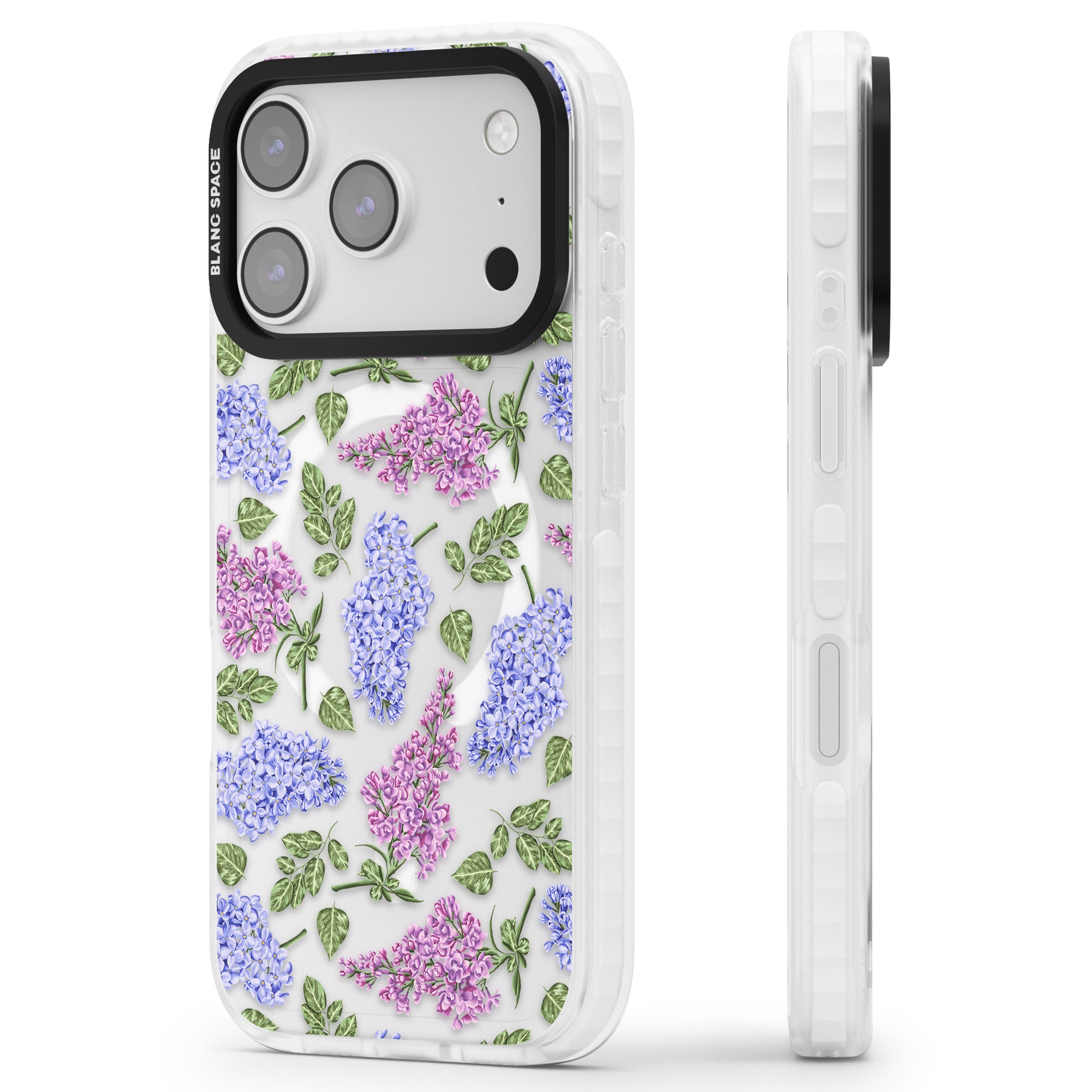 Purple Blossoms Transparent Floral iPhone 17 Pro Max Impact Pro Clear Phone Case Side Profile