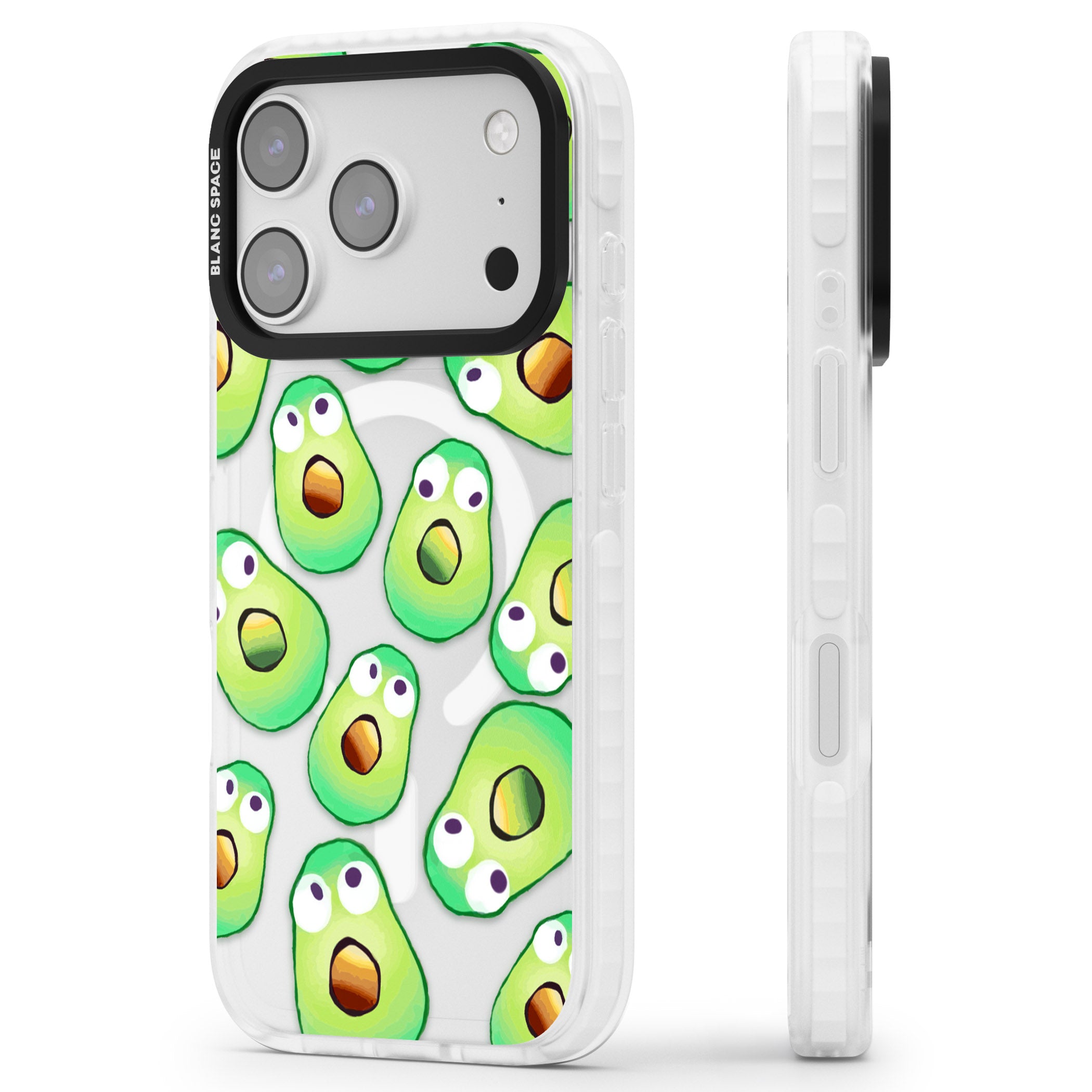 Shocked Avocados iPhone 17 Pro Max Impact Pro Clear Phone Case Side Profile