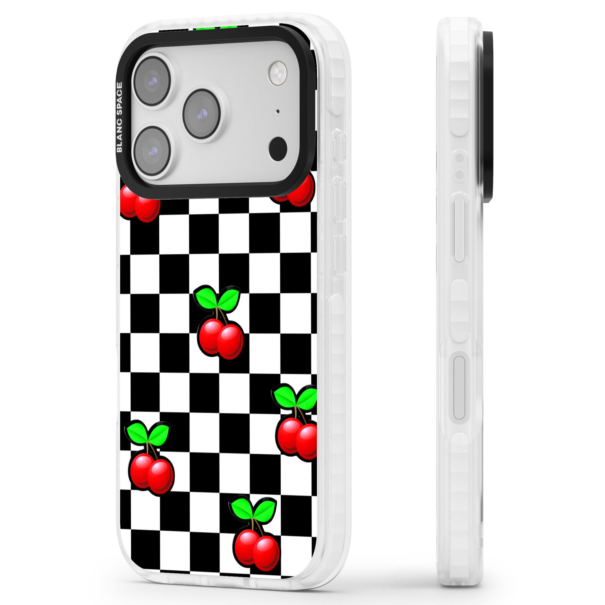 Checkered Cherry iPhone 17 Pro Max Impact Pro Clear Phone Case Side Profile