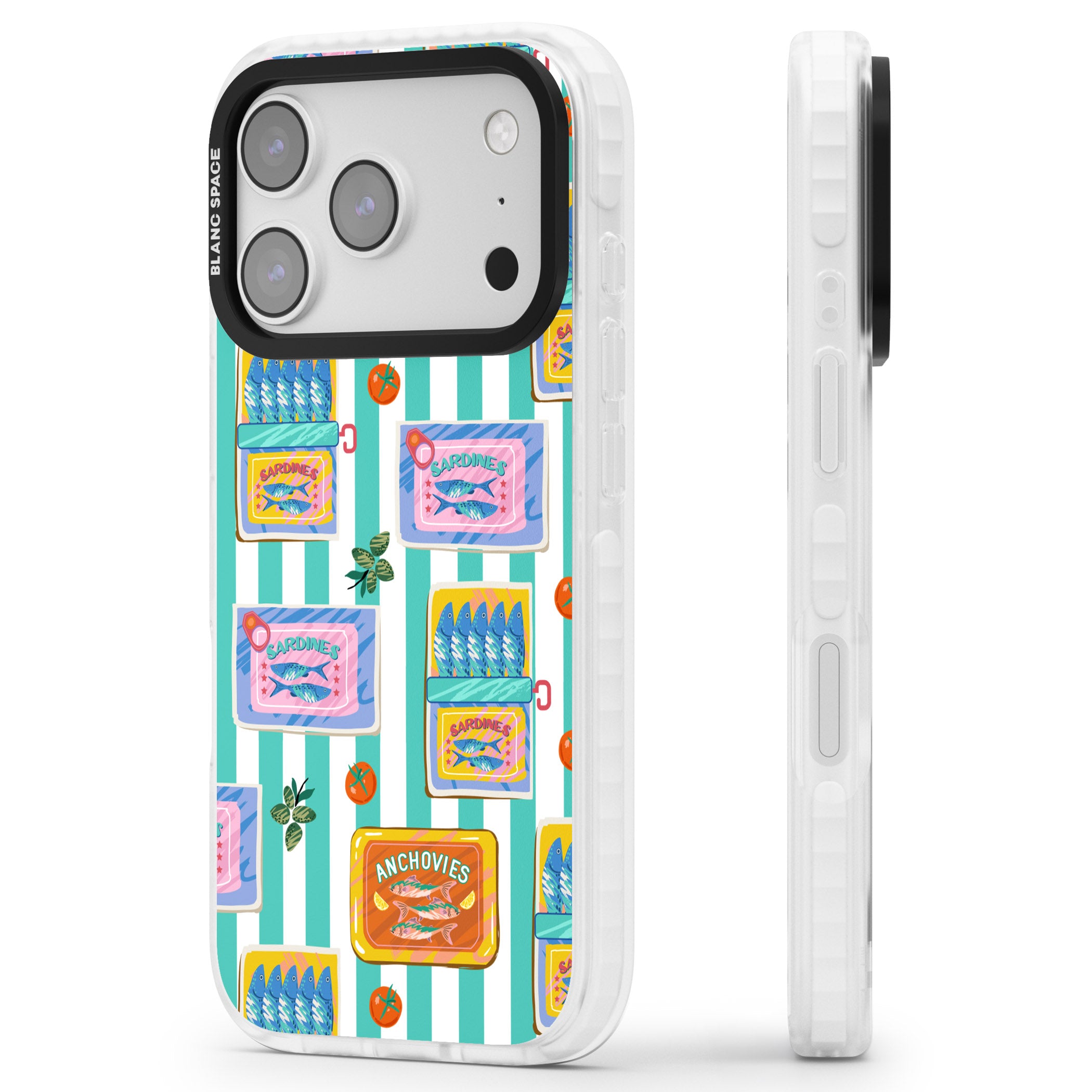 Sardine & Anchovy Stripes iPhone 17 Pro Max Impact Pro Clear Phone Case Side Profile