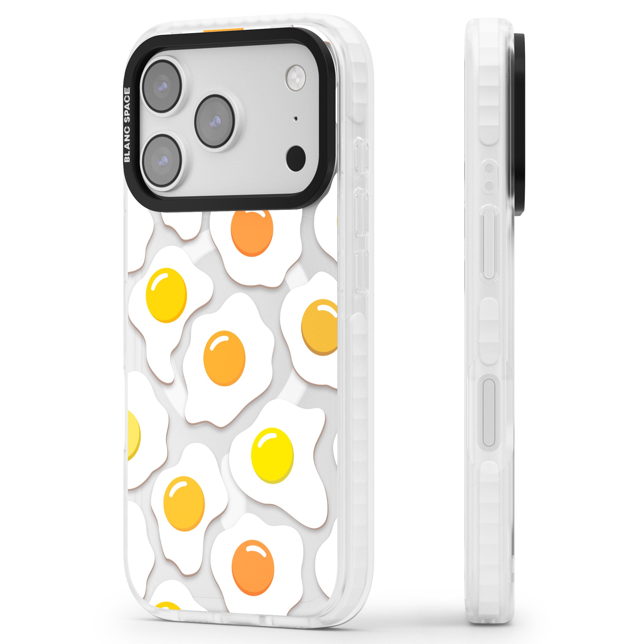 Fried Egg Pattern iPhone 17 Pro Max Impact Pro Clear Phone Case Side Profile